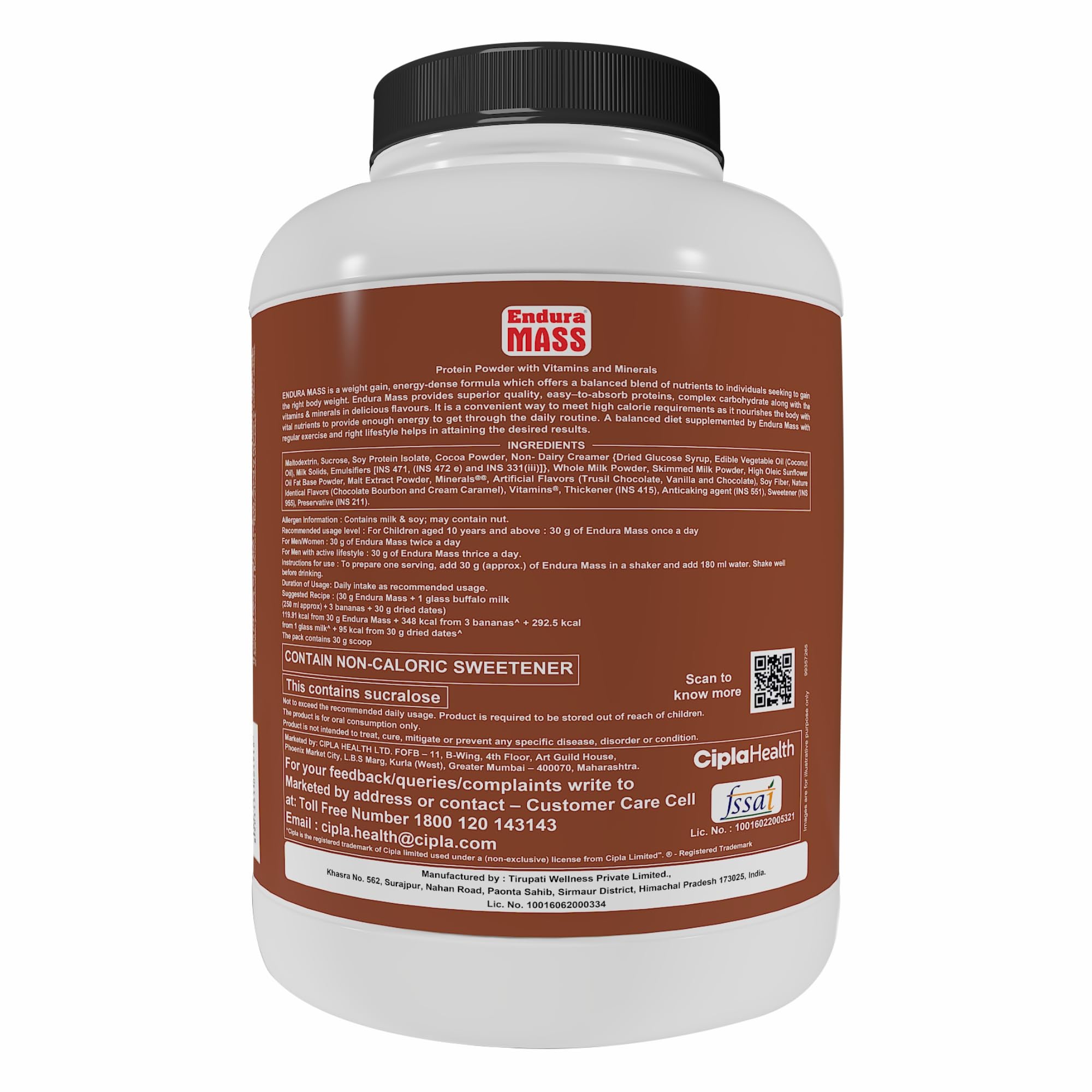 Endura Mass Weight Gainer 3000 g Chocolate Flavour | Unique blend of 3 sources of protein, carbs, vitamins & essential minerals | Ideal for Children above 10 years, men, women & athletes.