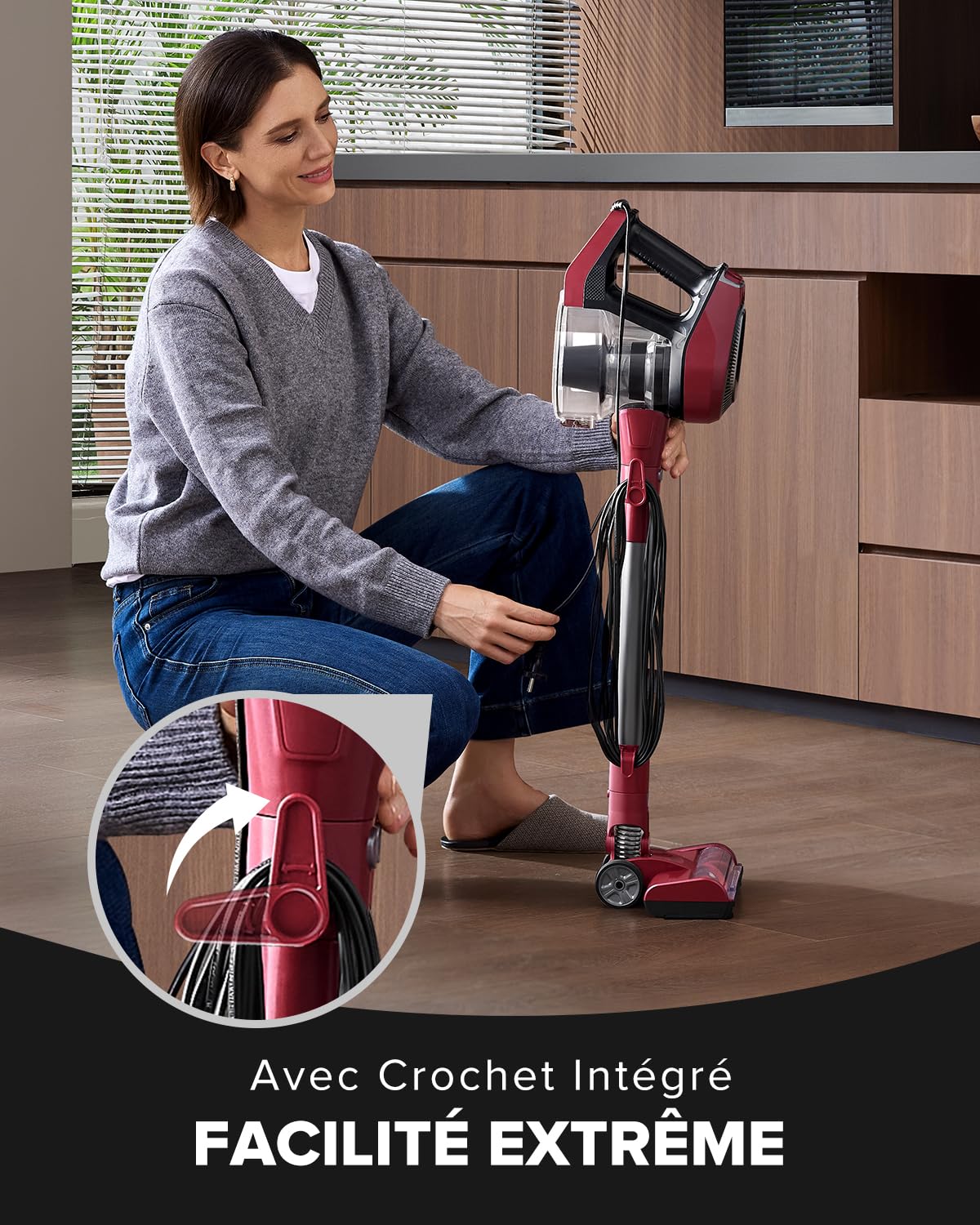 Vexilar C8 Aspirateur Balai avec Fil, 600W/60Kpa Aspirateur Balai Filaire Puissant, Câble de 7m, Brosse Anti-Emmêlement, Filtre HEPA, 1,5L, Aspirateur Léger pour Sols Durs, Tapis et Poils d’Animaux