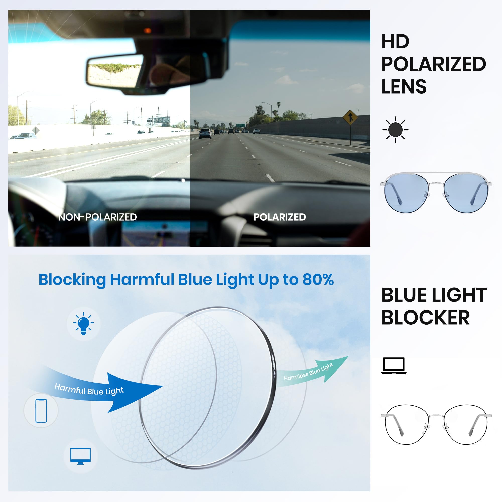 Cyxus Marco de anteojos con 5 piezas de clip magnético polarizado, lentes de sol para hombres y mujeres, marco de acero inoxidable ligero, UV 400, para conducir, pescar, viajar, P1209