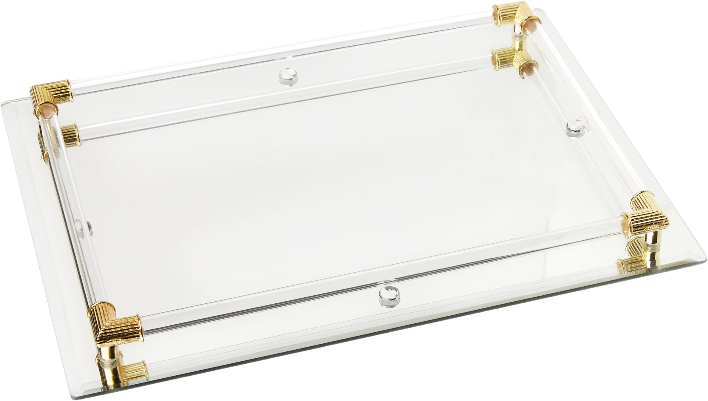 Allure by Jay Mirror Vanity Tray with Gold Corner Accents, 12 by 9-Inch