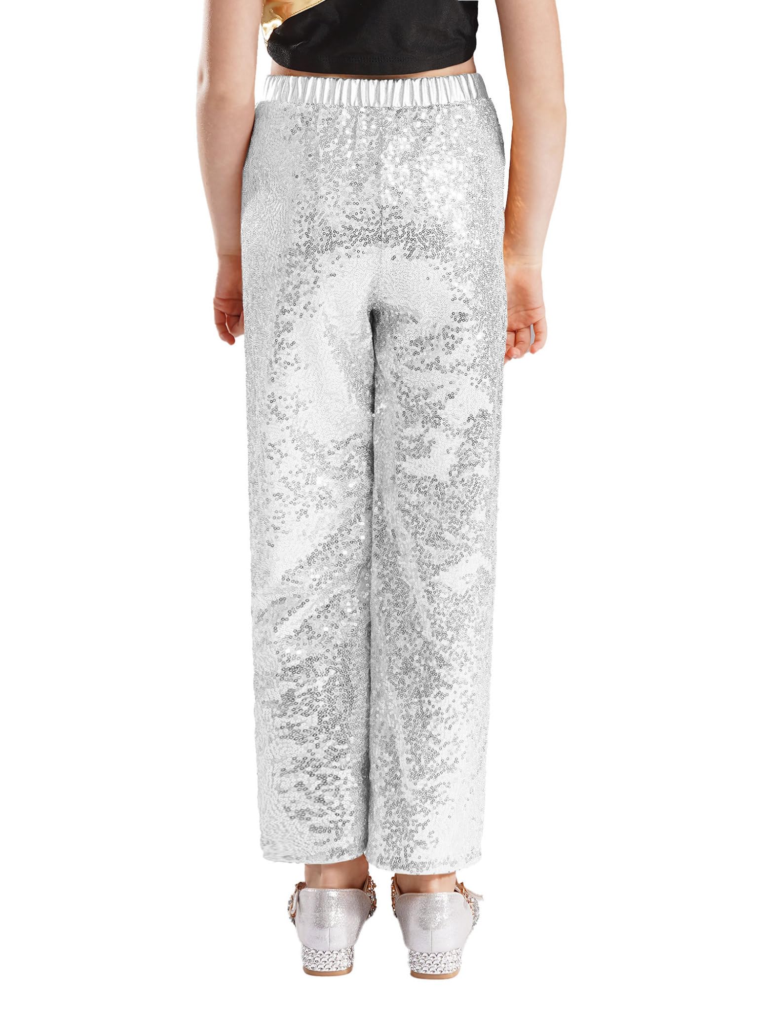 Runhomal Enfant Garçon Fille Pantalon de Danse Jazz Paillettes Brillants Pantalon Patte d'Elephant Costume Danse Latine Tango Hip-Hop 5-16 Ans