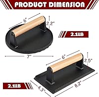 Vista 2 de HaSteeL Prensa de tocino de hierro fundido, prensa de hamburguesa para plancha Teppanyaki de parte superior plana, prensa redonda resistente de 7