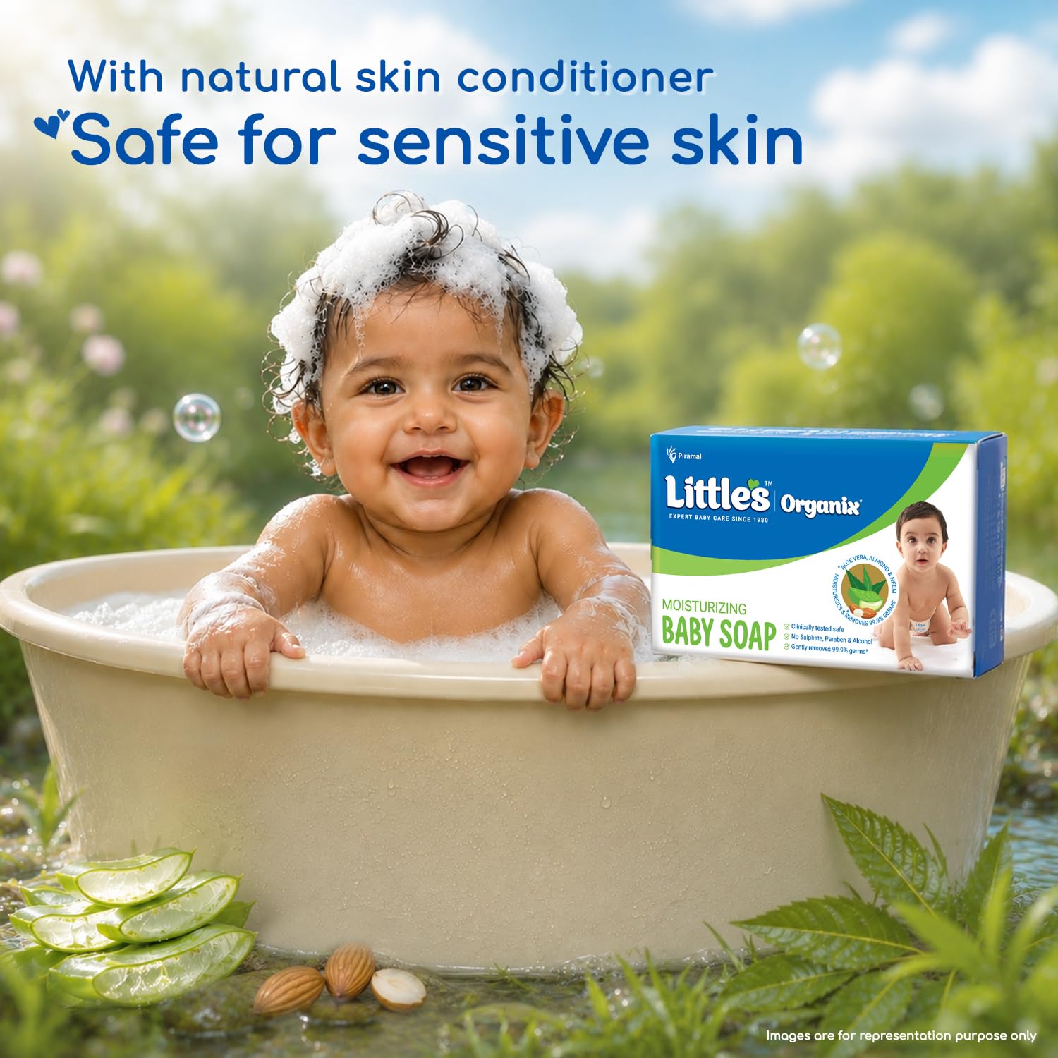 Little's Organix Gentle Moisturizing Baby Soap 75g x Pack of 5 | With AloeVera & Neem | No Sulfate, Paraben & Alcohol | Clinically Tested Safe | Hypoallergenic | Removes 99.9% Germs 3
