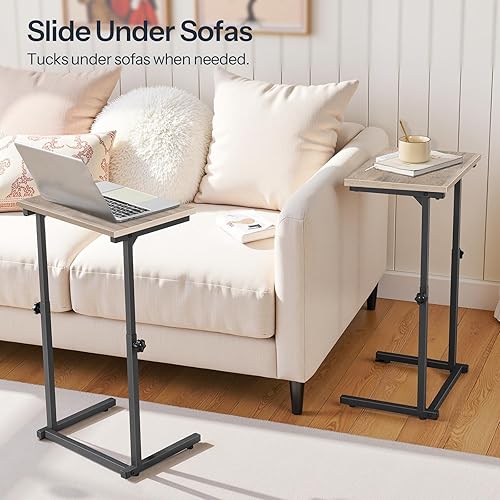 Miniatura 6 de HOOBRO Mesa auxiliar en forma de C para sofá, mesa auxiliar de altura ajustable, mesa de sofá para espacios pequeños, mesas de sofá que se deslizan