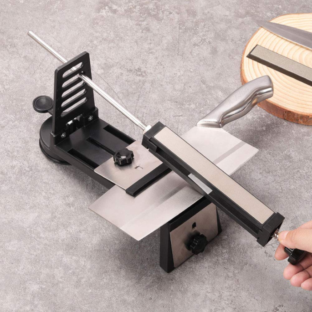 Affilacoltelli Ad Angolo Fisso, Kit per Affilare Coltelli, Affilacoltelli Ad Angolo Regolabile con 3 Pietre per Affilare Grana 240 600 1000, Base a Ventosa Stabile per, Forbici e Giardino
