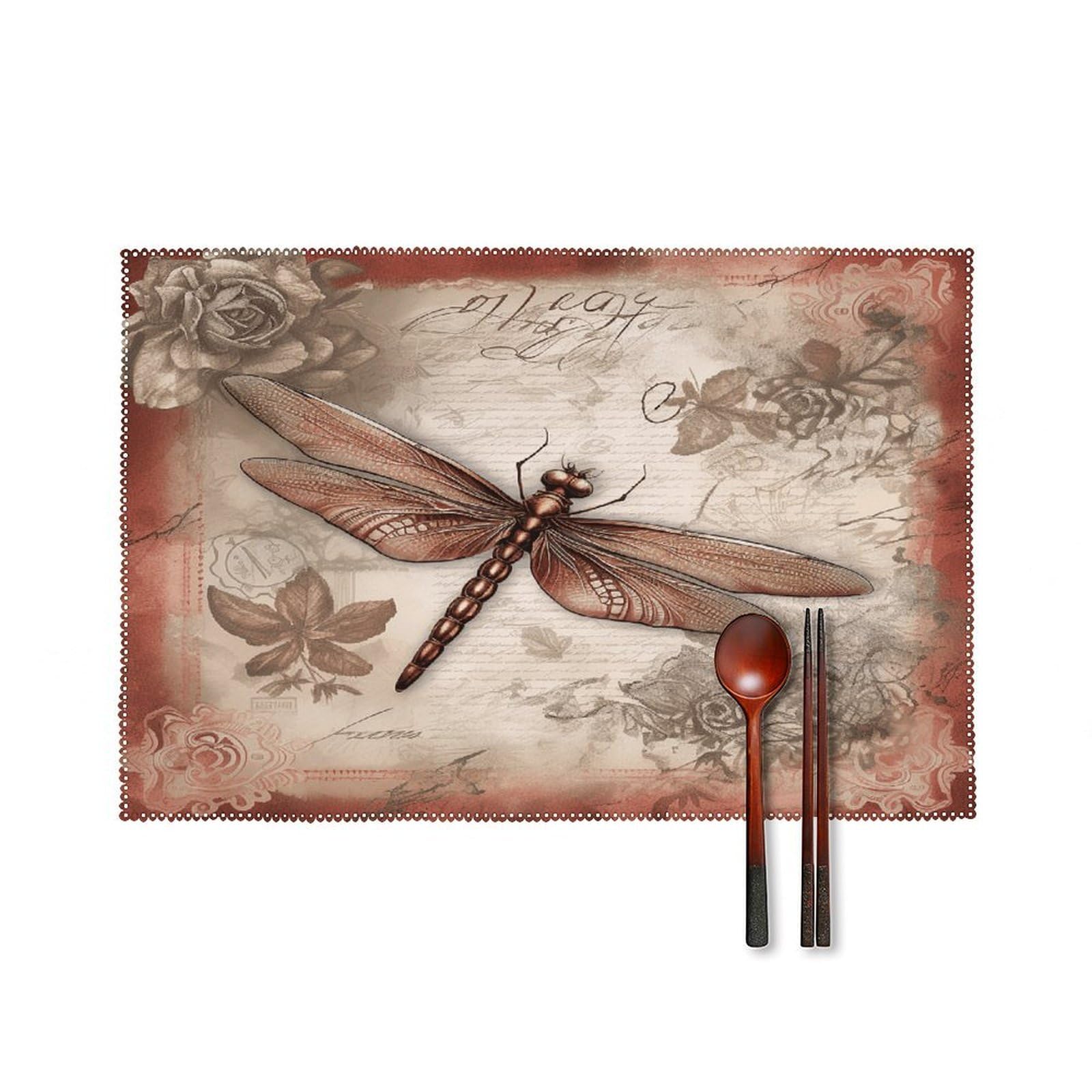 Dragonfly Bee2 Placemat Set of 6,Thickened Non-Slip Place Mats Heat Resistant Reversible Table Mats Resistant Washable Place Mat for Kitchen Dining Table Decoration Indoor
