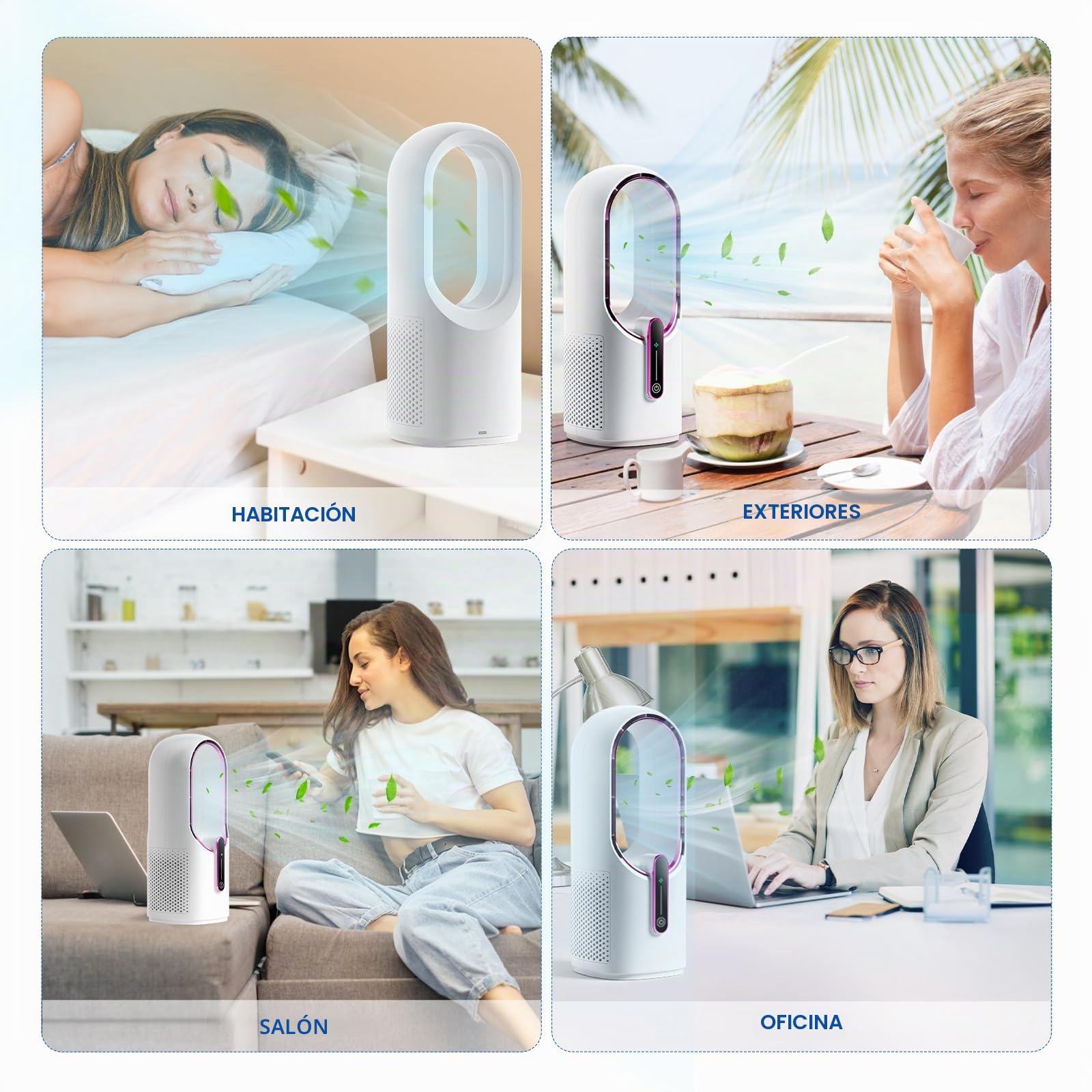 KONSIDEN Ventilador de escritorio sin aspas, pequeño ventilador recargable de 11.8 pulgadas, ventilador de oficina silencioso, 3 velocidades, control táctil, fácil de limpiar, ventilador de escritorio