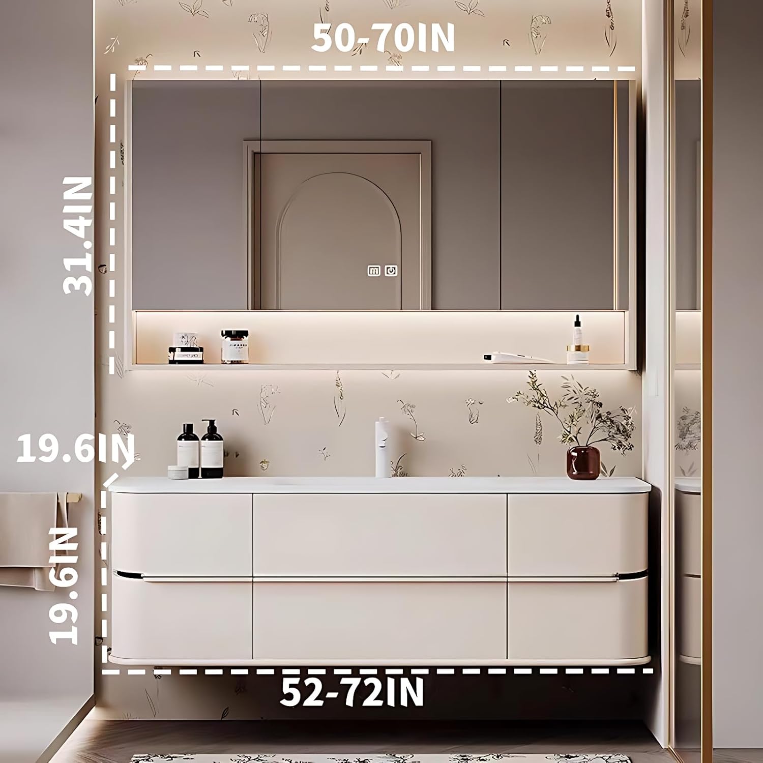 64" Bathroom Cabinet with Sink - Floating Bathroom Vanity Featuring 6 Drawers, Ceramic Basin | Modern Smart Mirror Include LED Light Strip & Defogging Function (Style B)