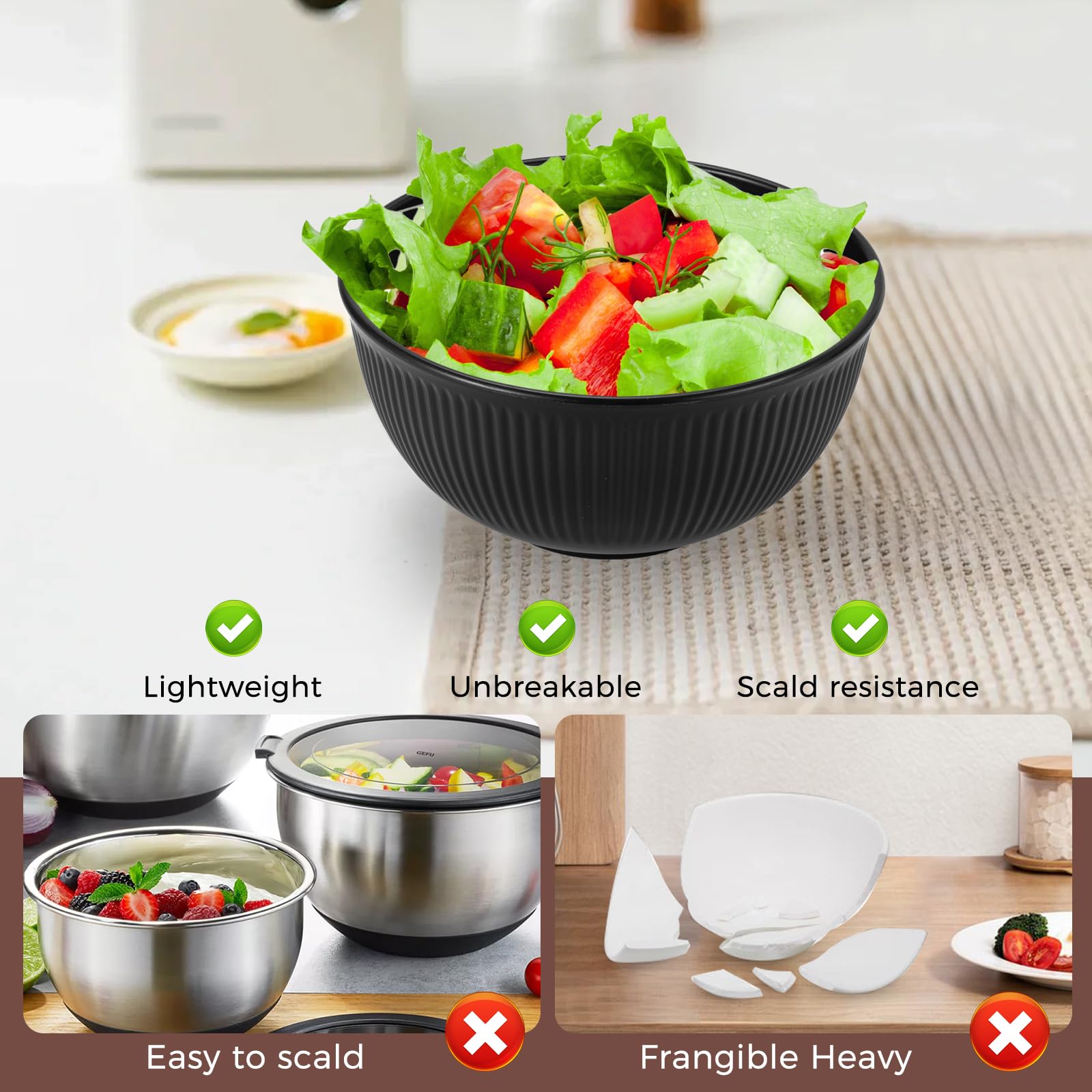 Osrioal Set of 8 Unbreakable Cereal Bowls, Lightweight Plastic Bowls, Reusable Camping Bowl for Breakfast Rice, Noodle, Salad - Image 4
