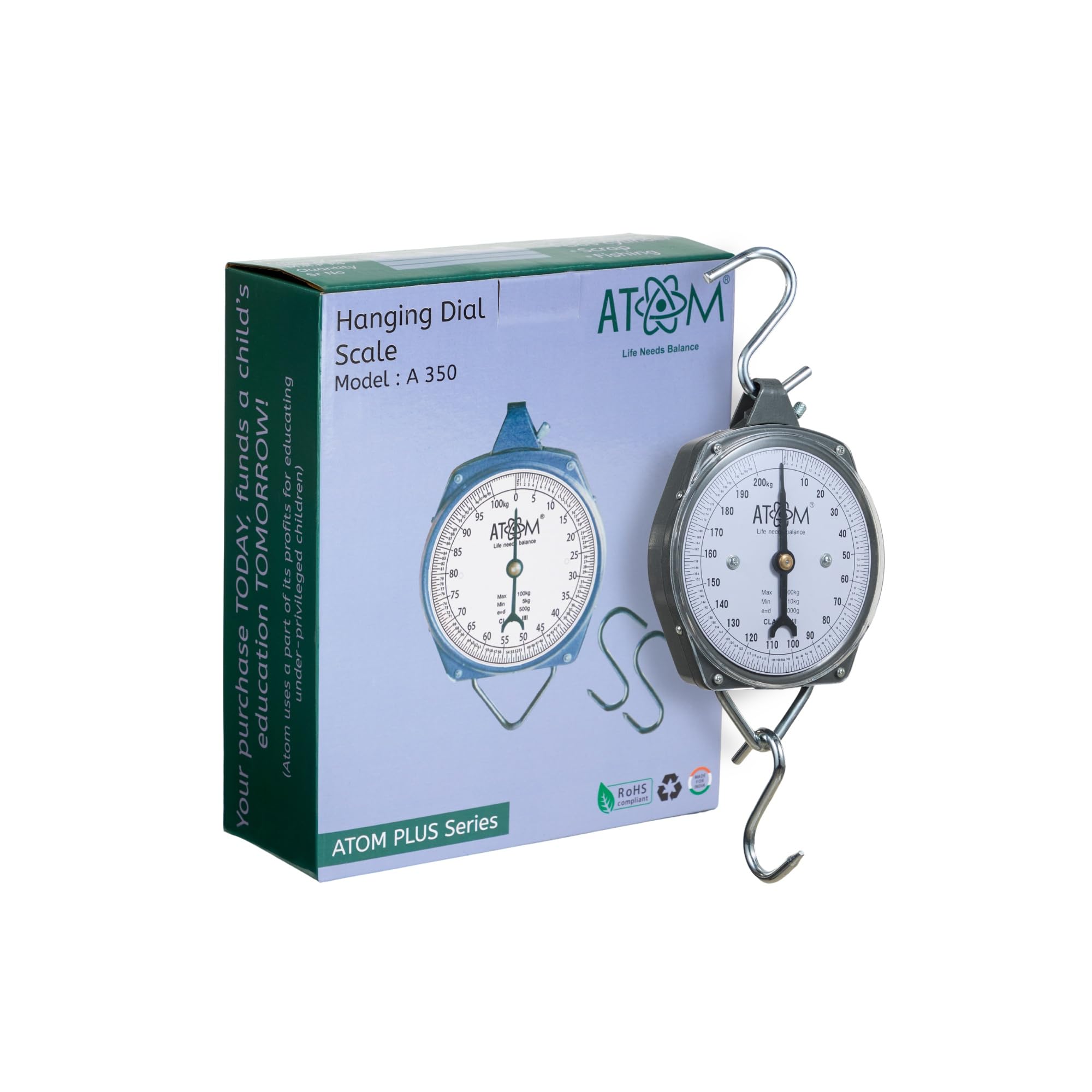 ATOM A350 Analog Metal Hanging Hook Luggage Portable Scale For Industrial Factory Use Capacity 100Kg-picture-34