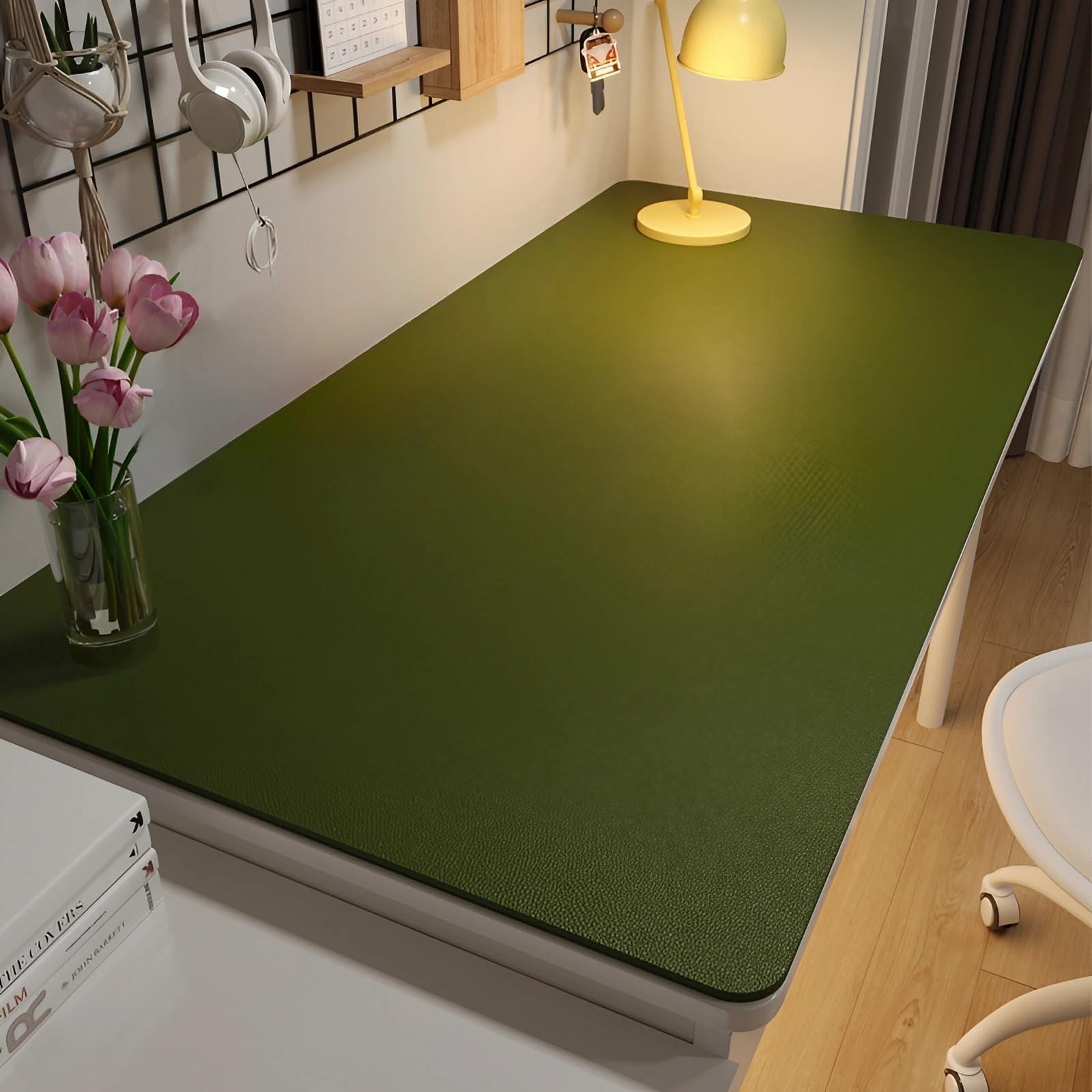 PU Leather Desk & Table Top Protector Mat, Non-Slip Surface Large/Small Waterproof Desk Mat for Keyboard, Mouse & Makeup Dressing Table(Dark Green,60 x 120 cm)