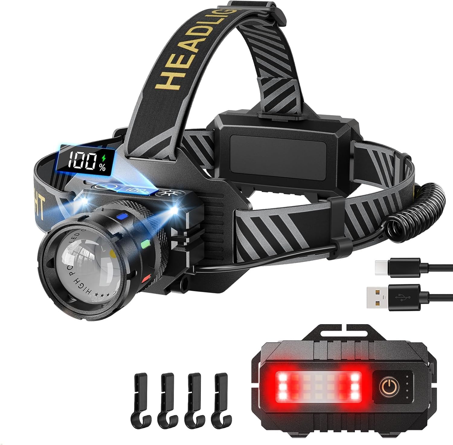 Stirnlampe LED Wiederaufladbar 80000LM Superhelle LED Kopflampe mit Rotlicht & Sensormodus 9 Lichtmodi IP65 Wasserdicht 90  Einstellbarer Fokusf r LaufenCamping Wandern Angeln [Energy Class A]