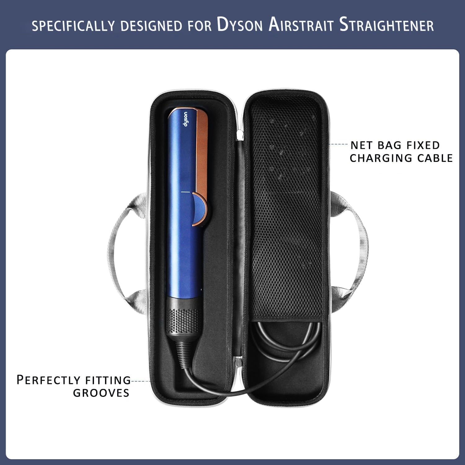 Travel Carrying Case Compatible with Dyson Airstrait/Hair Straightener, Airstrait HT01 Accessories Tools Hard Case, Waterproof Storage Bag - Black (Gray)