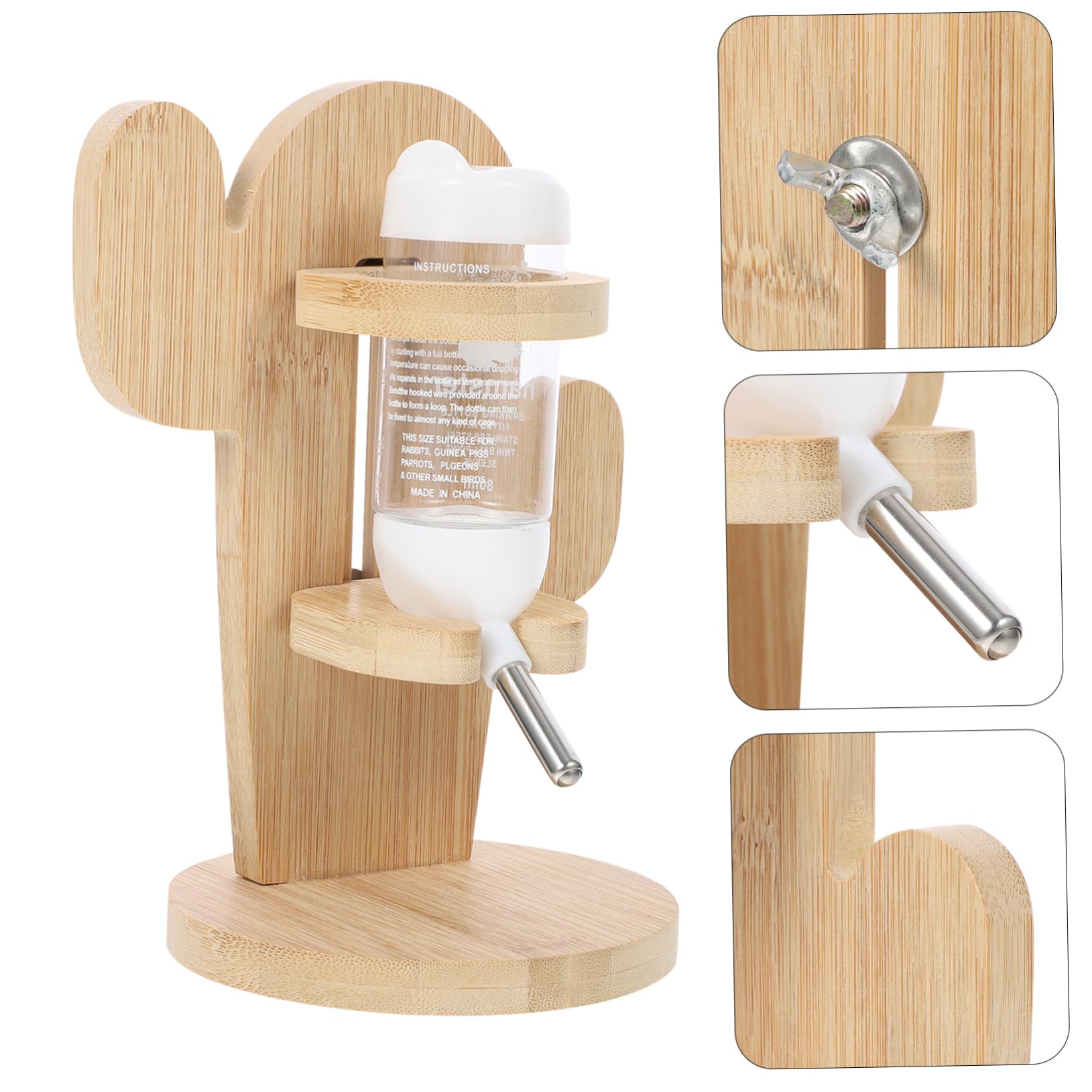 Toddmomy Distributeur d'eau Vertical Couleur Aléatoire Design Pratique et Facile à Utiliser en Bois et Plastique Bouteille Transparente pour Petits Animaux pour Cages d'animaux