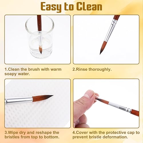 Miniatura 6 de Giantree Juego básico de 12 pinceles redondos, pinceles de pintura de nailon profesionales, pincel de artista de mango largo para acuarela, tinta