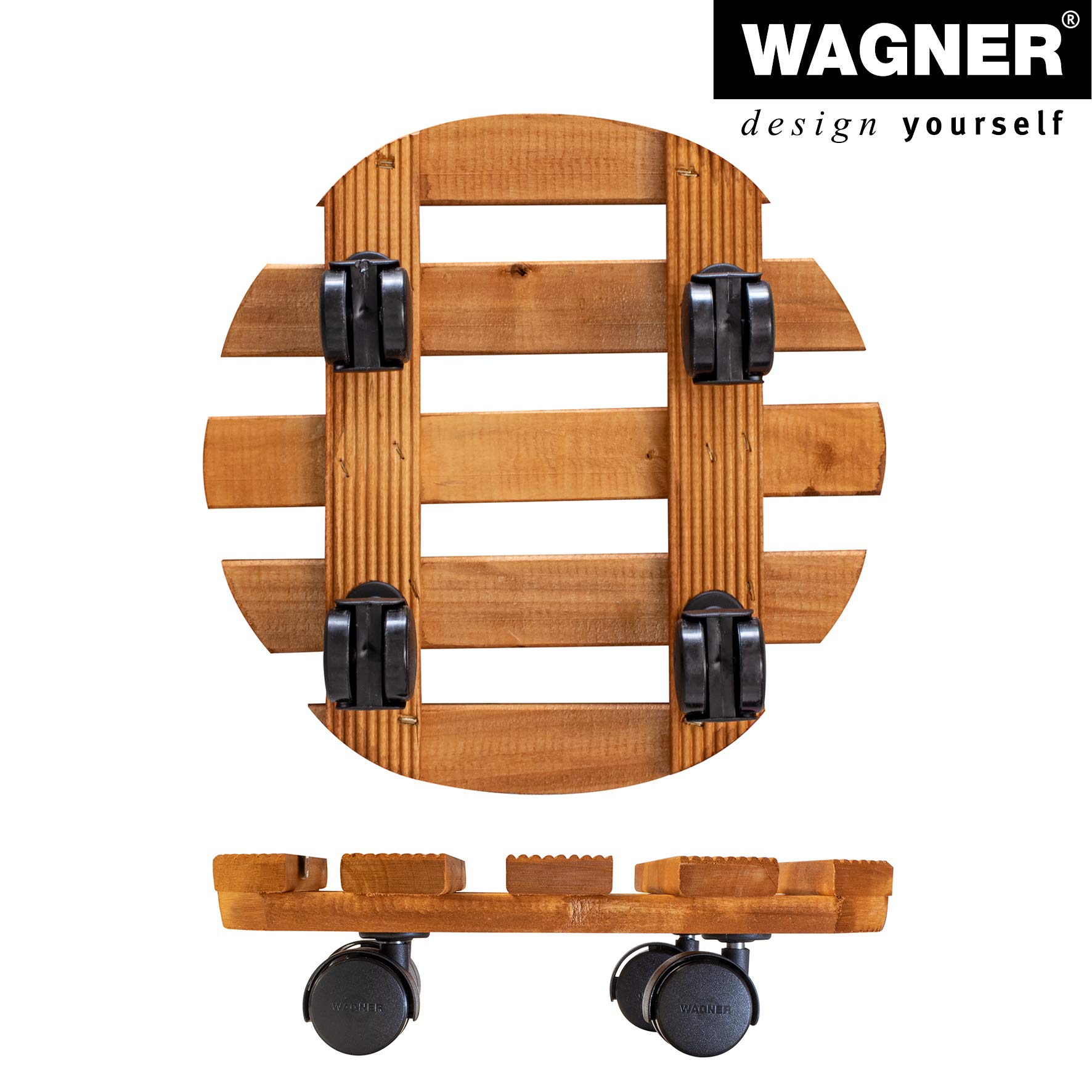 Wagner Support à roulettes pour Pot de Fleur Country Ø 30 x 8 cm pour l'intérieur I Roule Pot en Bois Massif antidérapant certifié FSC®, châtain I Capacité de Charge 100 kg I Made in EU - 20018201