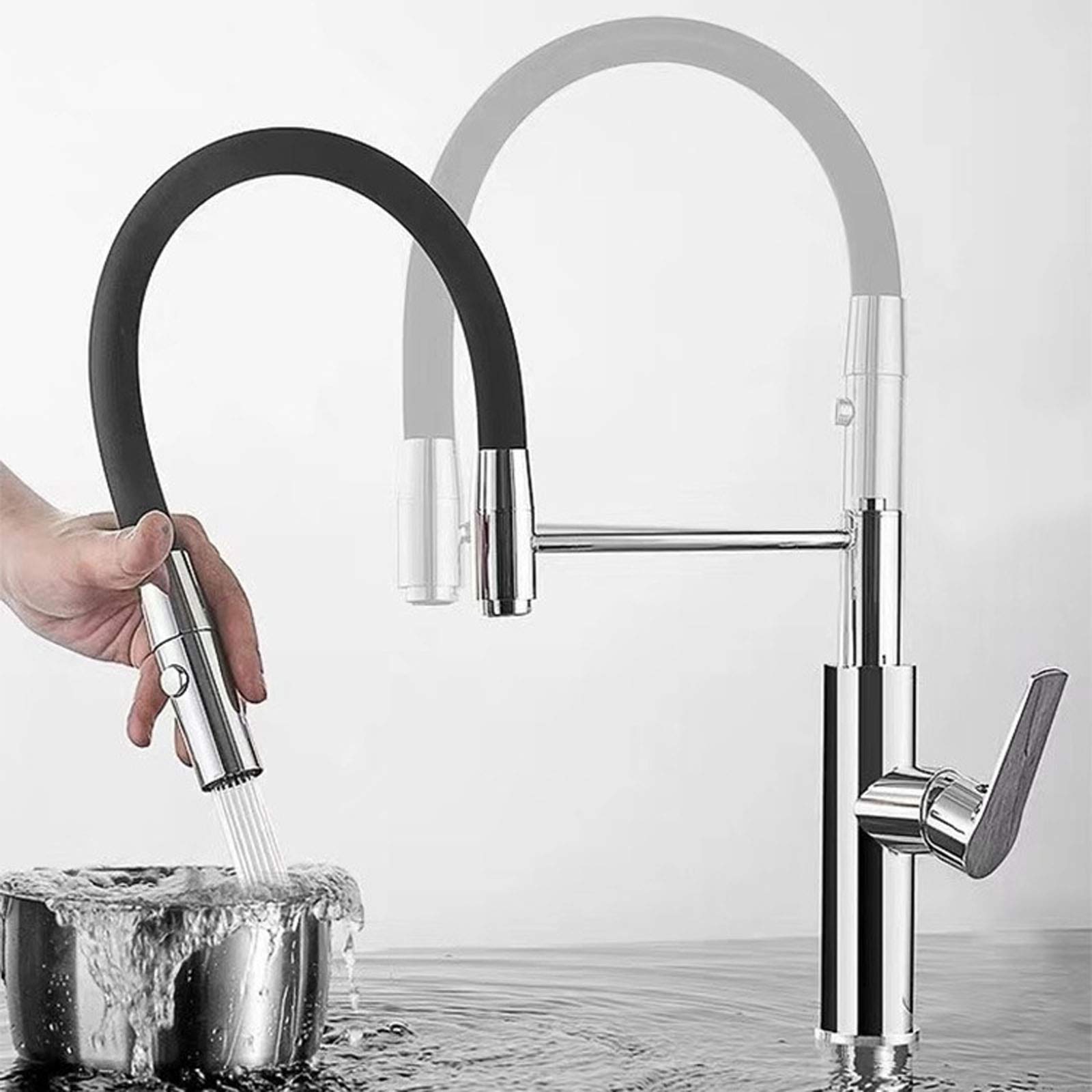 Obrotowa bateria kuchenna z wyciąganym prysznicem, gorąca i zimna regulowana bateria zlewozmywakowa z perlatorem i zaworami ceramicznymi, mosiężna bateria mieszająca do umywalki, umywalki, oszczędność wody