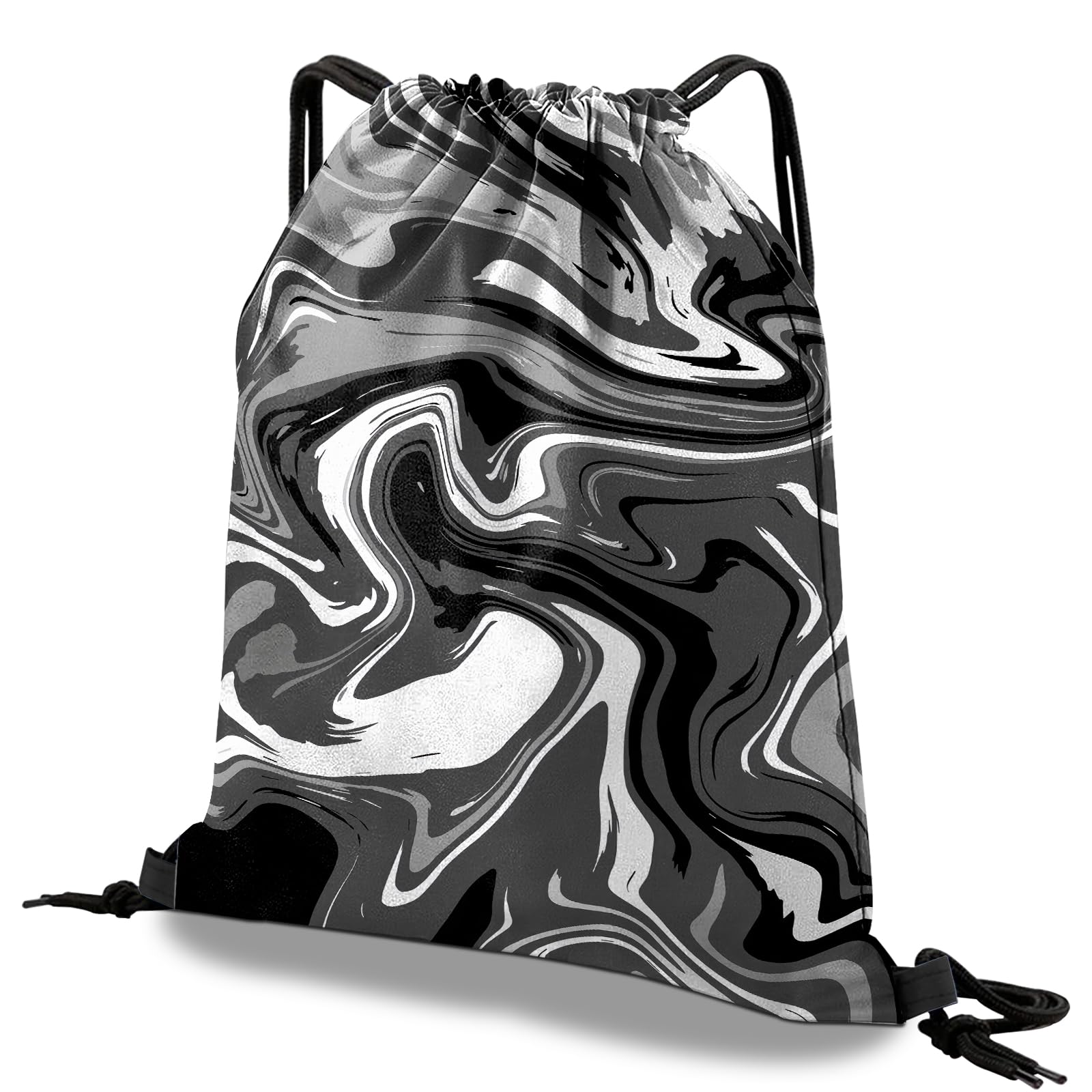 Deokke Drawstring Backpack Draw String Bag Waterproof for Sports Gym Beach Travel Cute Aesthetic Sackpack Men Women (13"×17") (S21-Black White) — image 1