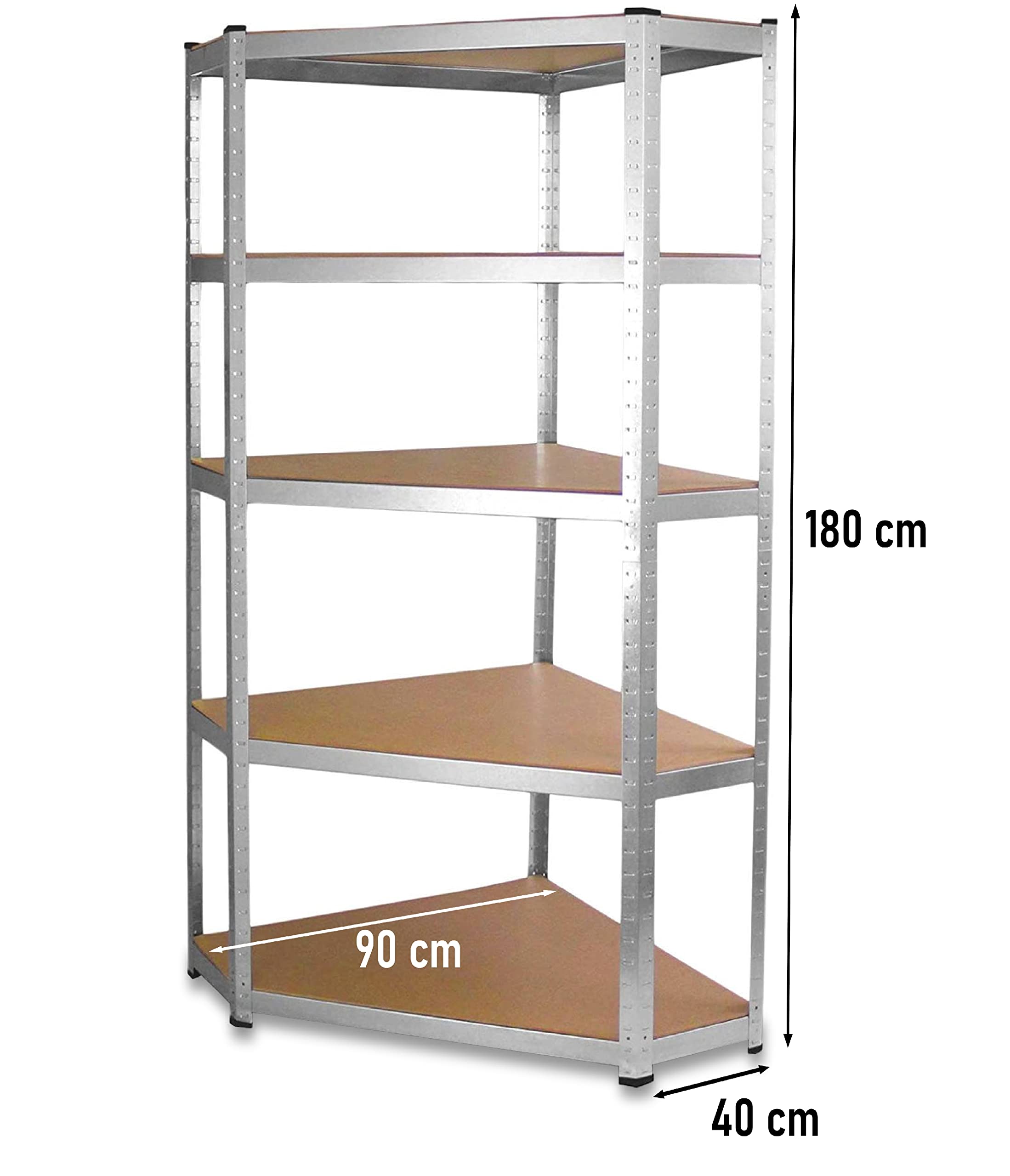 Scaffale Angolare Acciaio Zincato e MDF 90x180x40 cm - Scaffalatura Metallica 5 Ripiani (875kg Totali), Modulare e Divisibile in 2 Banchi Lavoro, Ideale per Garage, Cantina e Ripostiglio SFT7