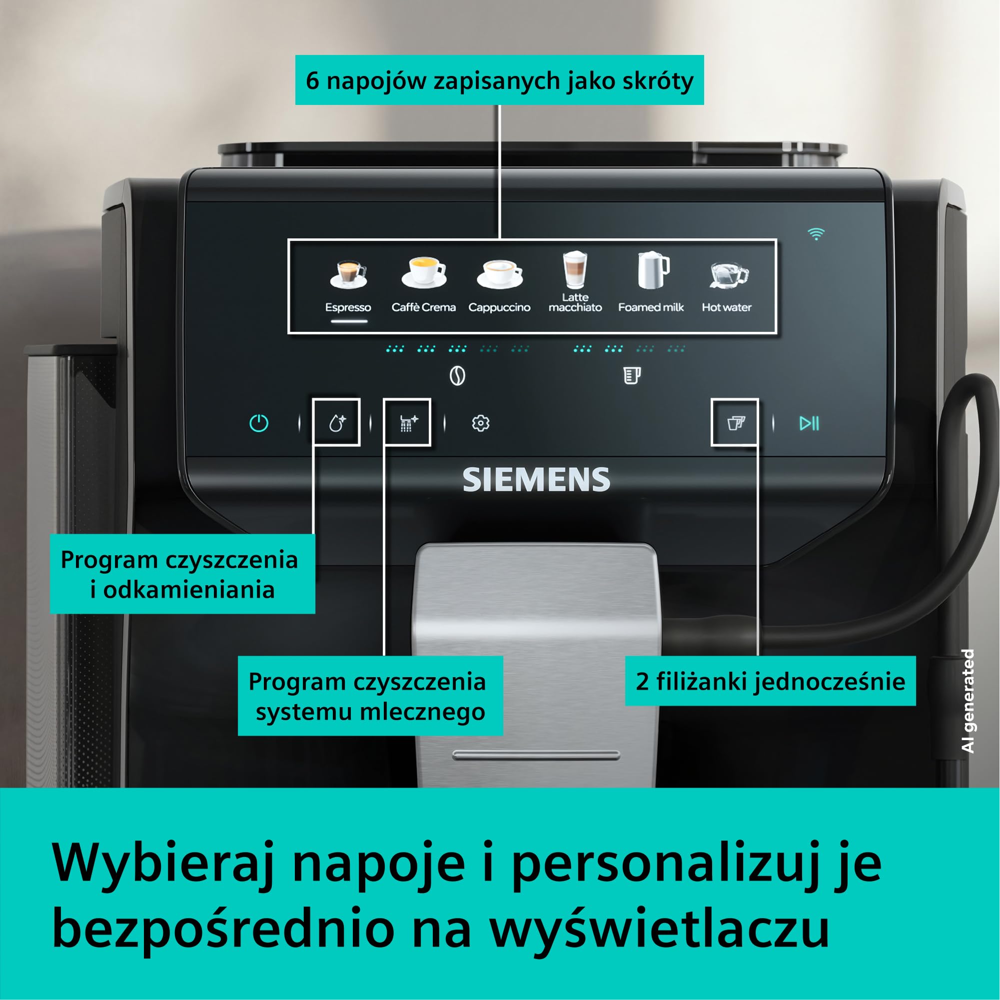 Siemens EQ500 iAroma, w pełni automatyczny ekspres do kawy ze zintegrowanym młynkiem, dotykowe sterowanie dla 6 napojów i szybka personalizacja, łatwe czyszczenie, czarny, TP551E07