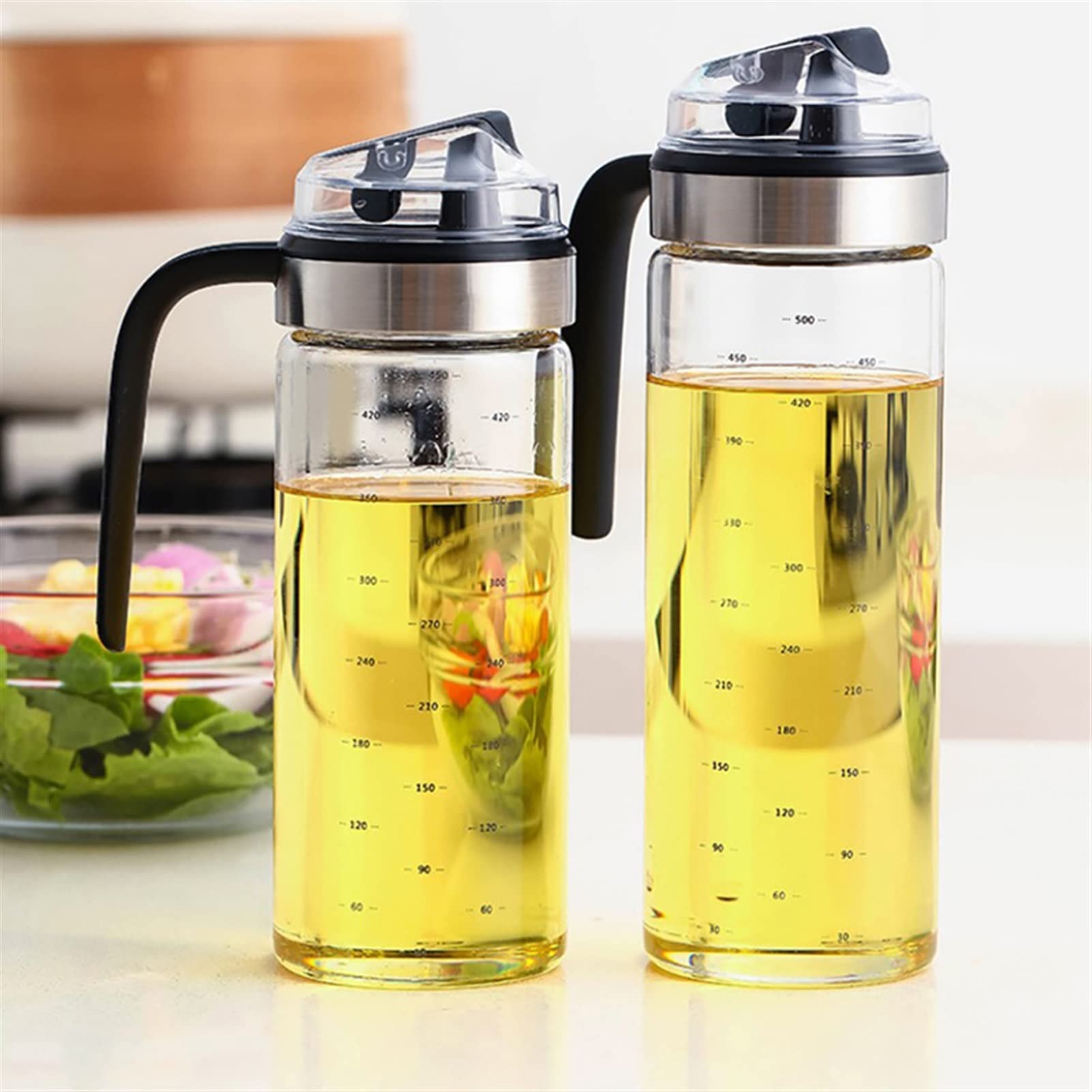 Récipient huile d'olive en verre et couvercle automatique haut de gamme