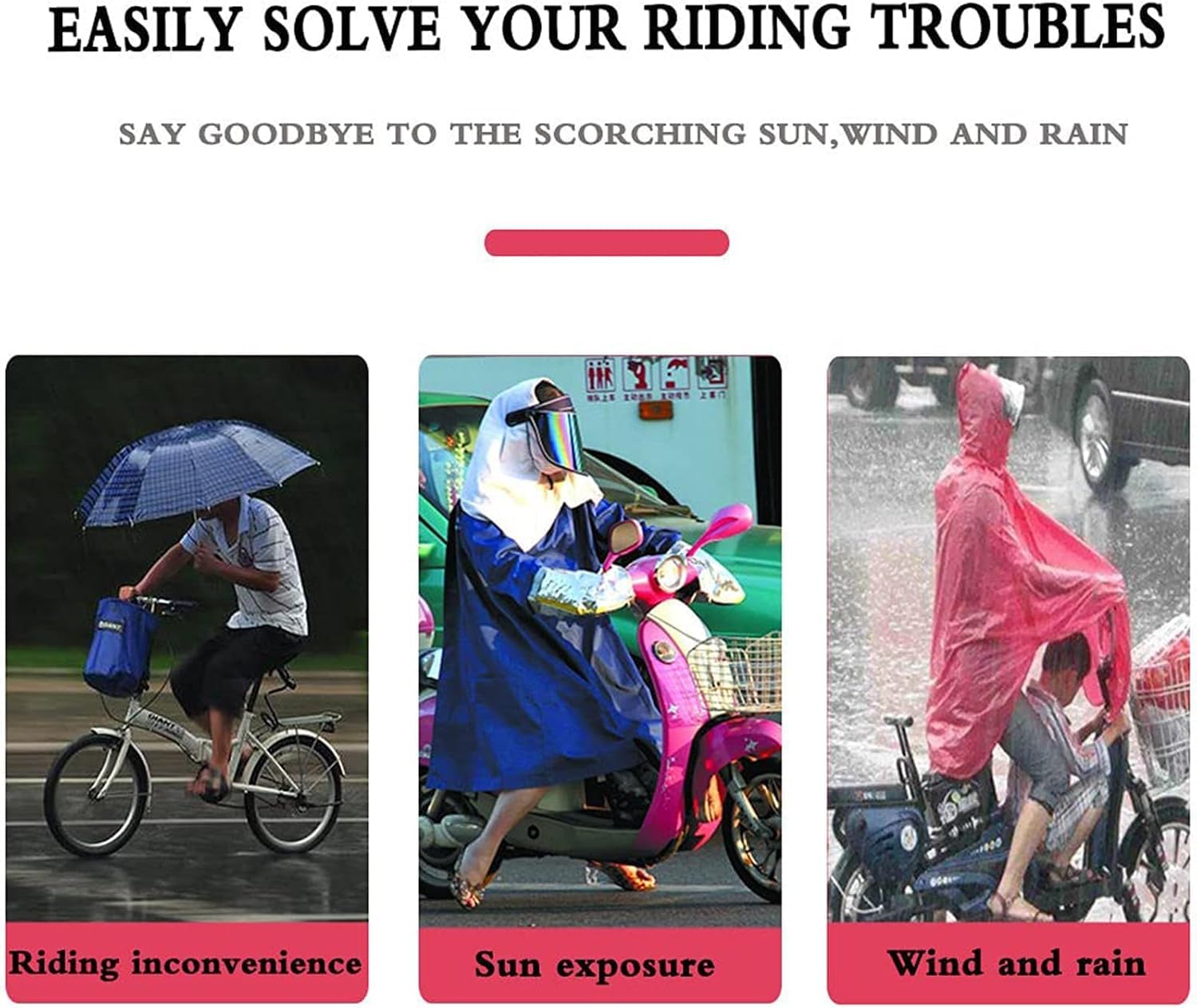 Mobility Scooter - Toldo universal para lluvia | Protector de scooter, parasol, cortina impermeable para scooter, diseño de parasol, tiras reflectantes, protección solar