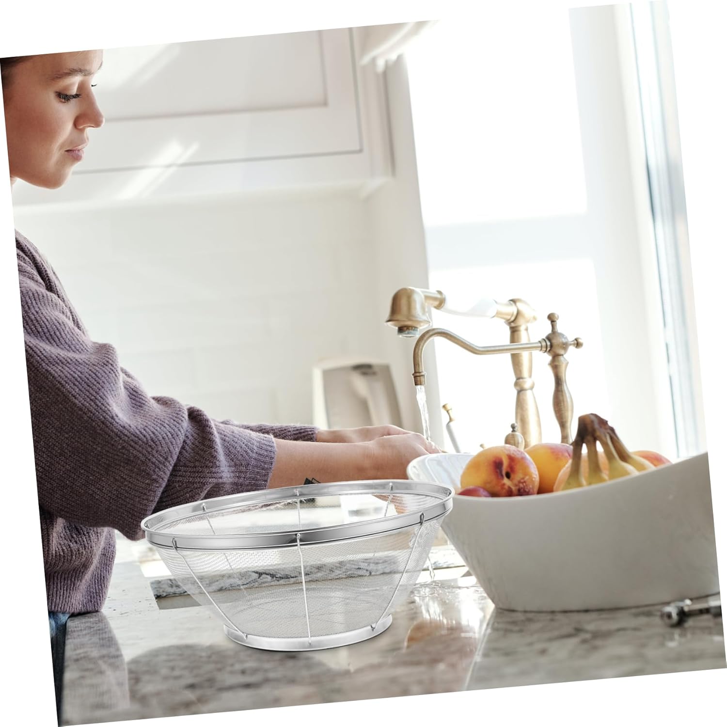 Luxshiny 5pcs Stainless Steel Mesh Basket Vegetable Fruit Produce Washing Bowl Draining Colander