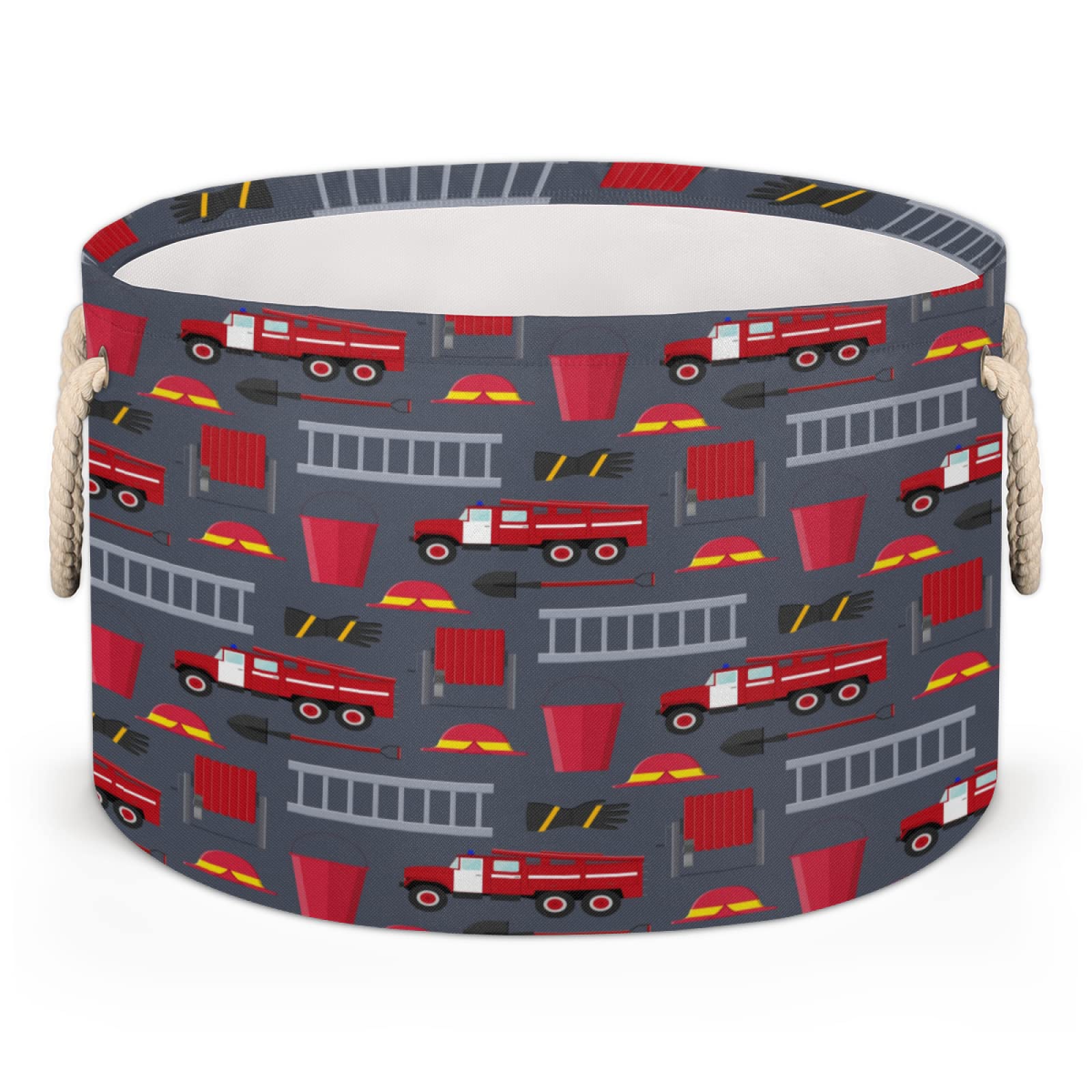 Pardick Large Round Storage Basket Fire Department Truck Collapsible Circle Storage Bin Laundry Hamper With Handle for Toy Blanket Dirty Clothes Towel