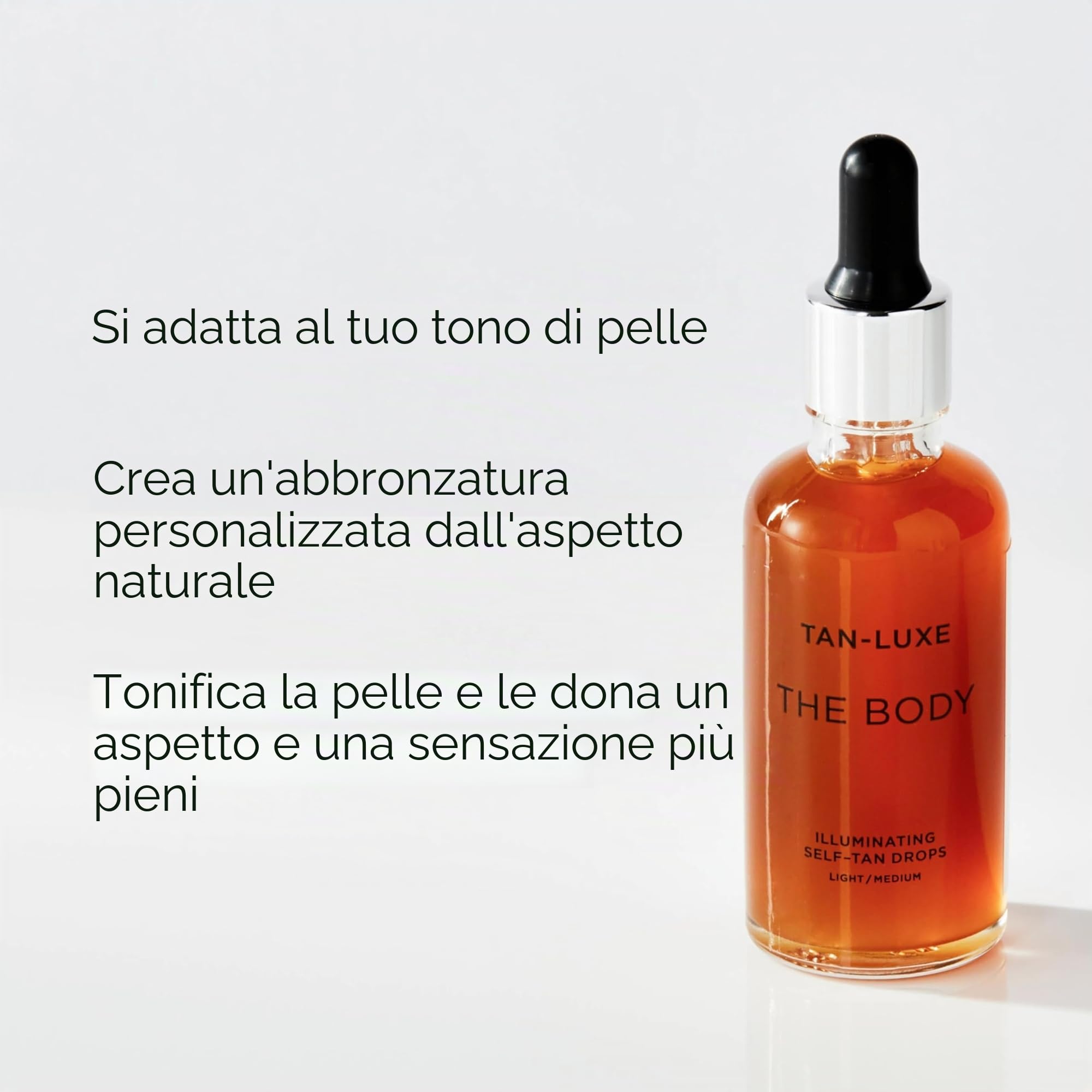 TAN-LUXE THE BODY - gocce di abbronzatura finte, medie (15 ml) aggiungono gocce abbronzanti alla cura della pelle per abbronzatura personalizzata del corpo, cruelty free e vegano