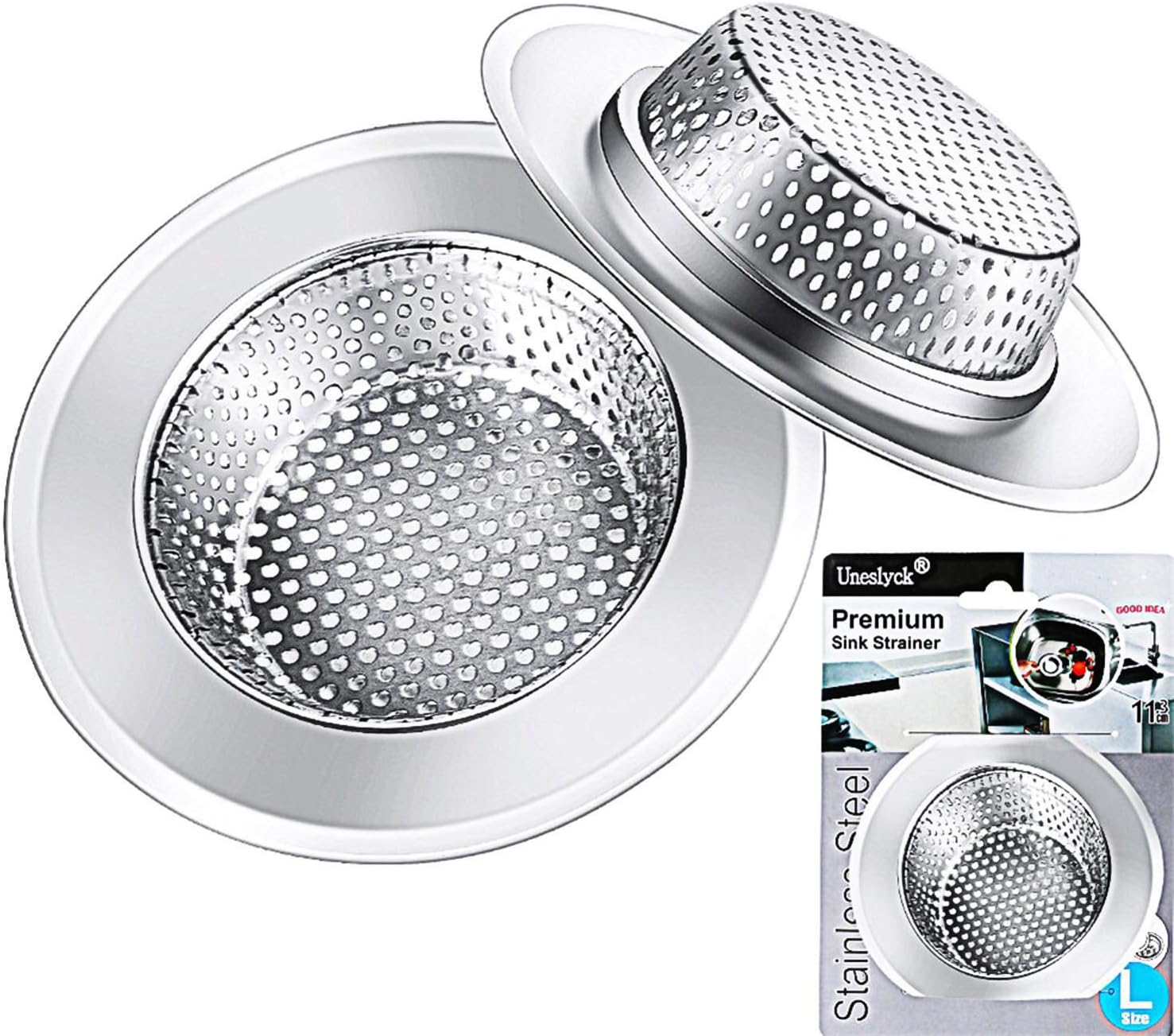 Kitchen Sink Strainer Basket Drain Catcher (2-pack) - 4.5” Diameter, Wide Rim, Premium Stainless Steel Sink Disposal Stopper, Anti-Clogging Micro-Perforation 2mm Holes Basket Drains Sieve - Rust Free