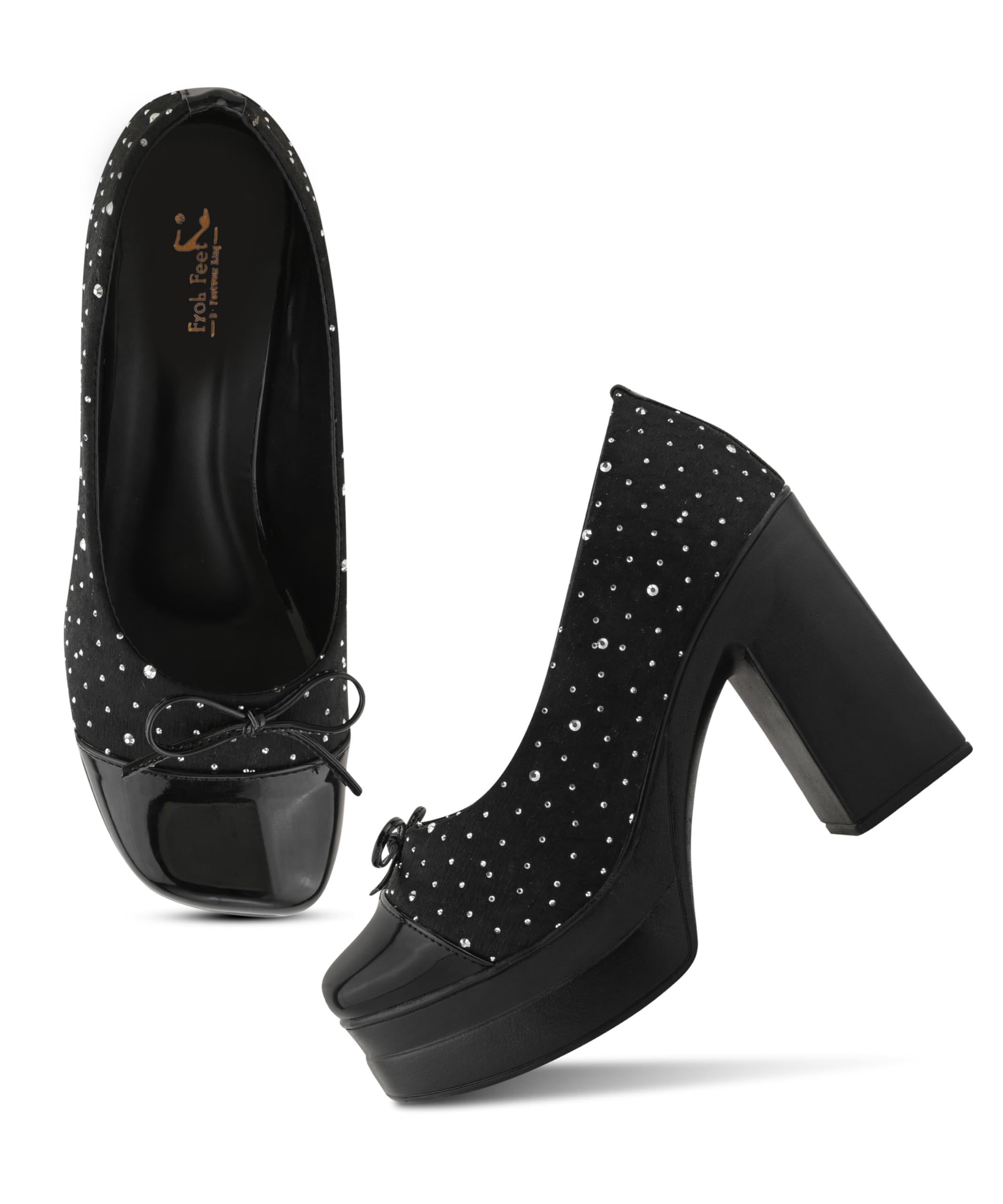 Froh Feet Elegant Embellished Platform Pumps Fashionable Shimmering Block Heel Mary Janes for Women-picture-41