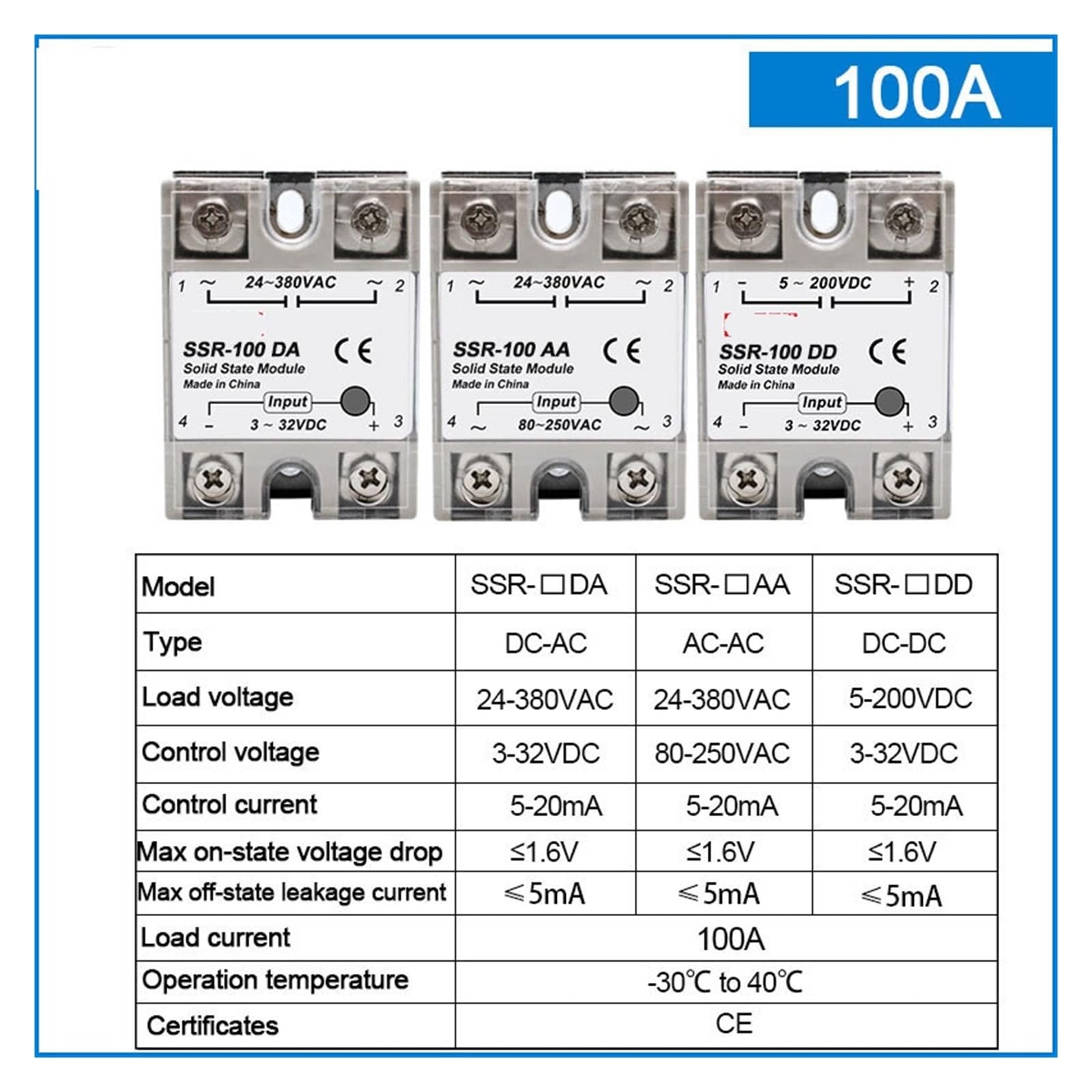 10 Uds relé de estado sólido 10A 25A 40A 50A 60A 80A 100A CC a CA a módulo monofásico 24-380VAC(10PCS SSR-50A)