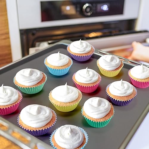 Miniatura 7 de Tazas para hornear, 100 piezas de papel para hornear, moldes antiadherentes para magdalenas, soportes para tazas para hornear para bodas,