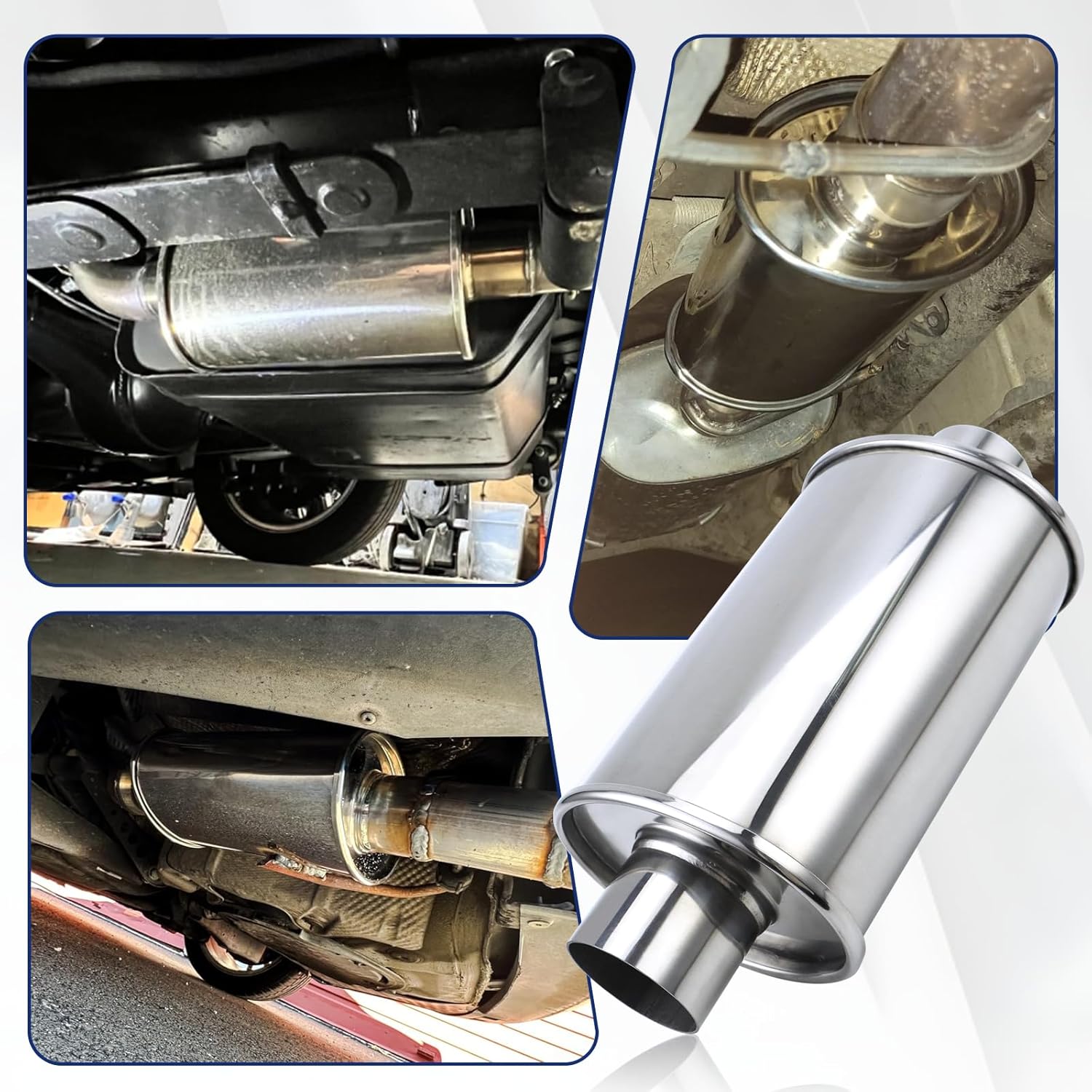 2.5" Inlet Ultra Quiet Resonator, 304 stainless steel resonator 2.5'', 2.5" Outlet 14" Overall Length Universal Sliver Oval Performance Muffler Resonator