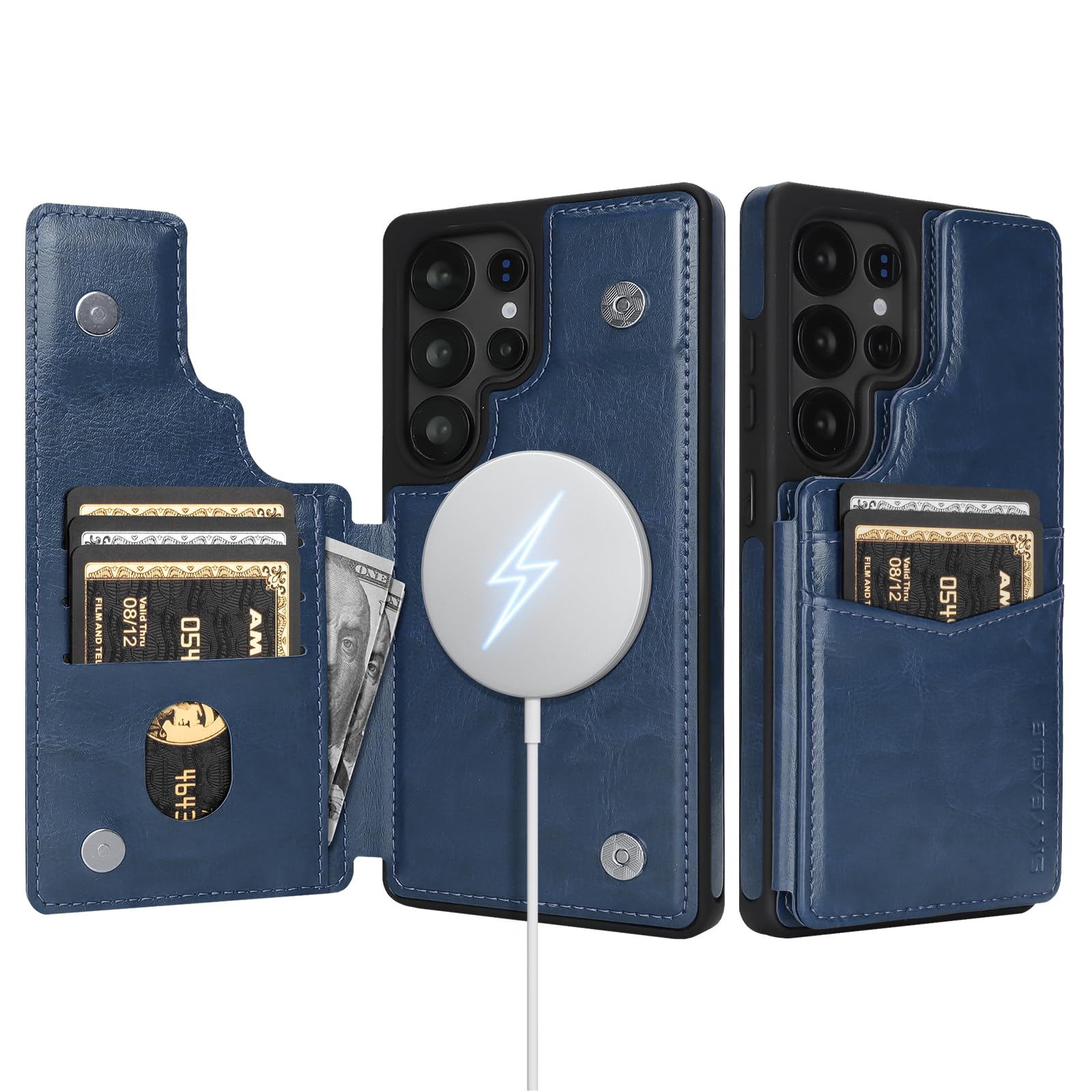 SkyEagle Compatible with Magsafe for Samsung Galaxy S25 Ultra Wallet Case with Card Holder,Women Men Phone Case PU Leather Kickstand Flip Protective