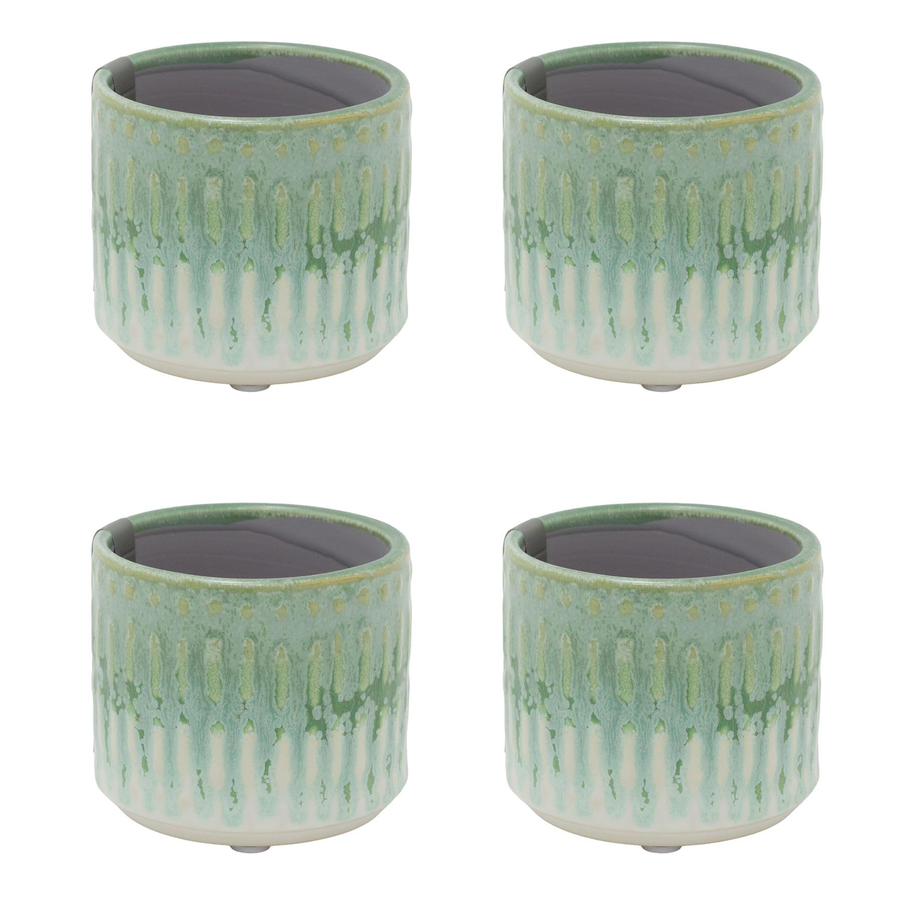 Carousel Home Green Set Of 4 Mini Reactive Glaze Ceramic Plant Pots, 7Cm Small Succulent Planters Indoor Cactus Plant Pots Cachepots