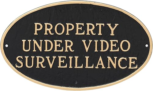 Montague Metal Products Property Under - Placa de declaración de videovigilancia, color negro con letra dorada, 6 x 10 pulgadas