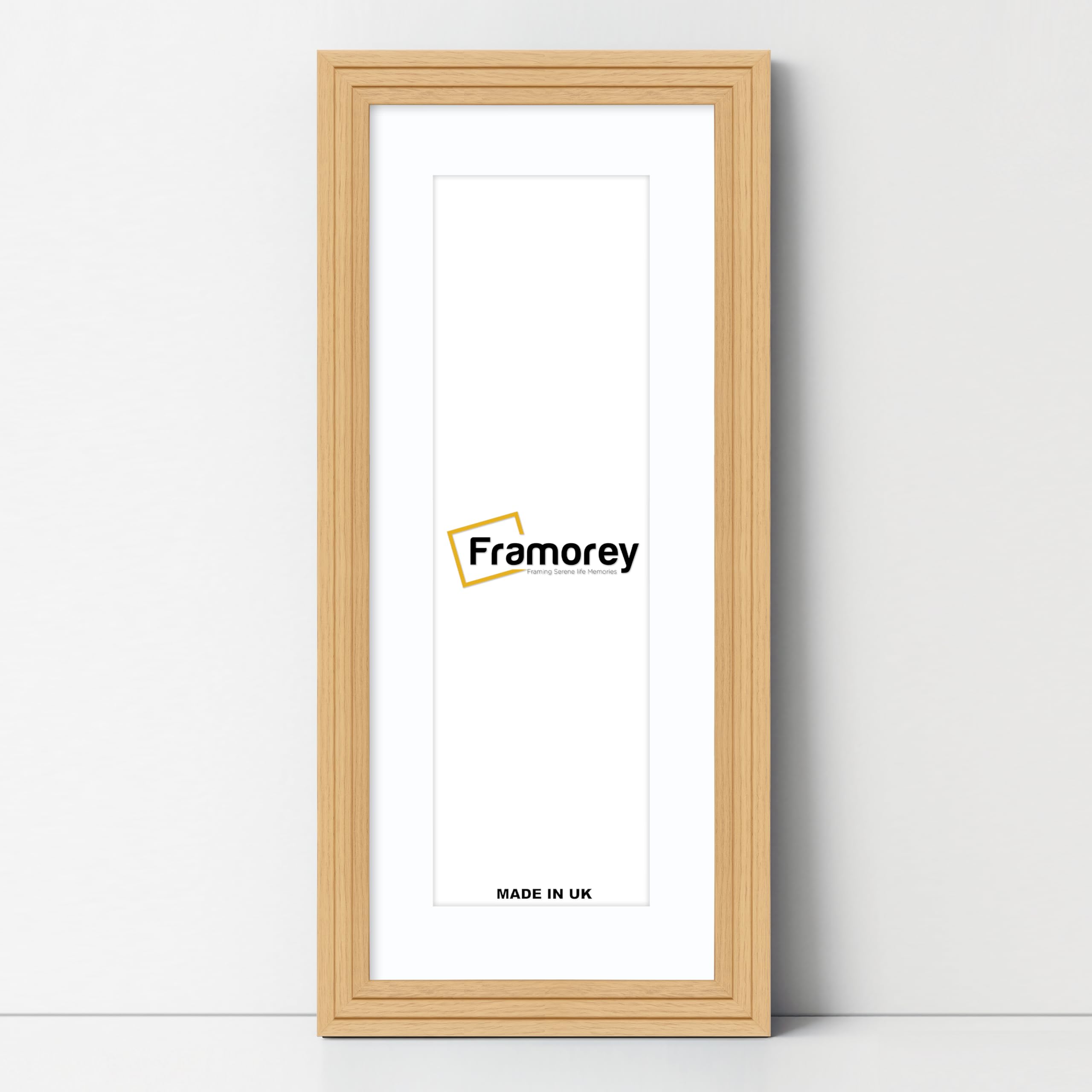 Framorey Framing Serene Life Memories Oak With White Mount Framorey Panorama Step Style Wooden Effect Picture Frame, 24X12" Size Oak Photo Frame With 20X8" Size White Mount, Photo Print Frames, Wall Hanging Poster Frame, Best Photo Frames For Living Room
