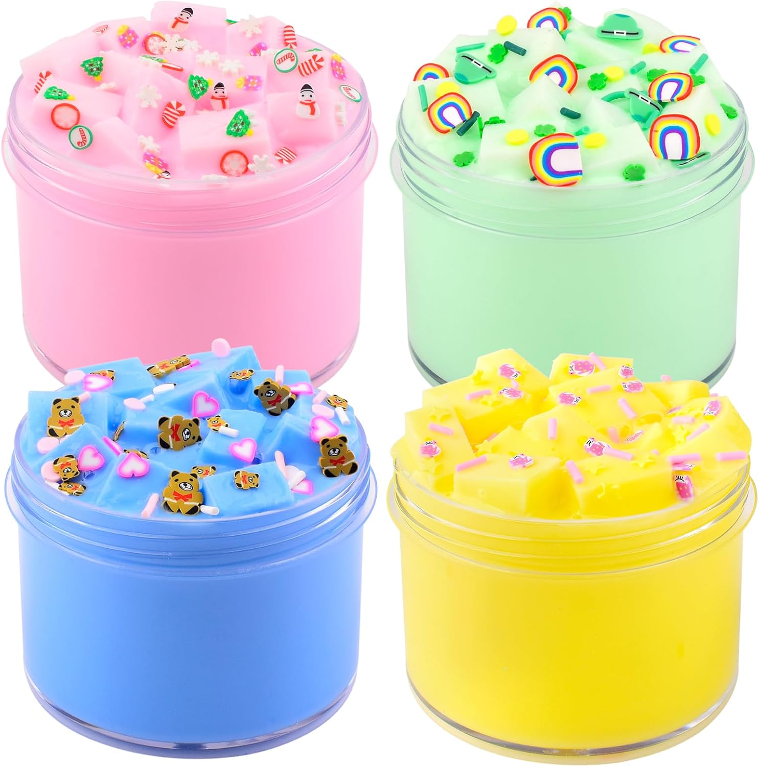 4 Pack Jelly Cube Butter Slime Kit, Half Clear Scented