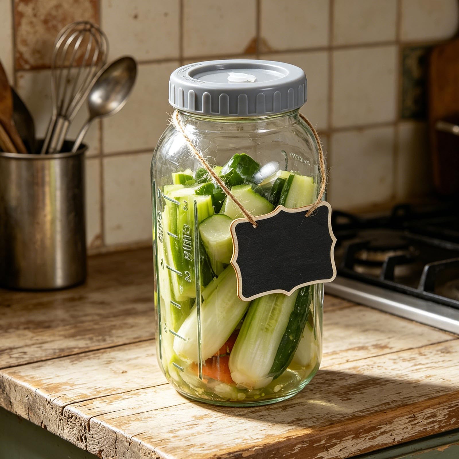 Barattolo per Fermentazione in Vetro con Chiusura Ermetica e Scala Graduata, capacità 64oz, Bocca Larga, Accessori Inclusi per Lievito Madre e Uso in Cucina