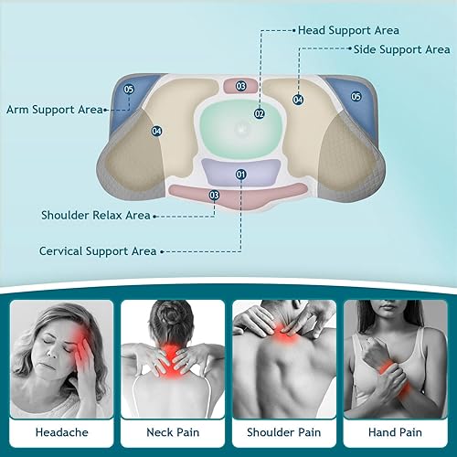 Miniatura 4 de Almohada cervical cervical para el cuello para aliviar el dolor de dormir, almohadas ortopédicas de espuma viscoelástica de contorno con fundas de