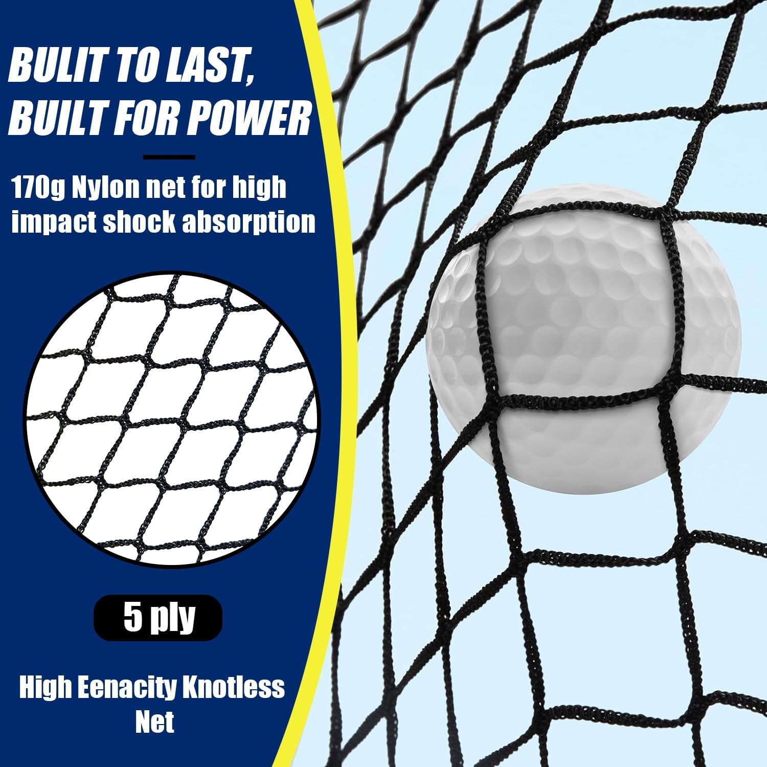 LIBERRWAY Golf Practice Net, 10x7x3ft Heavy Duty Driving Range Net with Tri-Turf Mat, 6 Golf Balls, 8 Tees & Carry Bag, Gifts for Golfers - Image 5