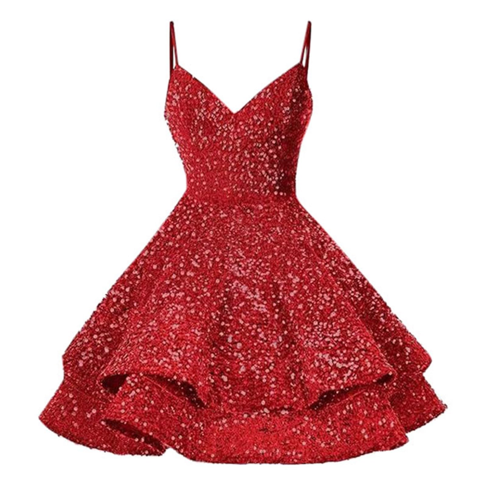 Robe De Soiree Femme à Paillettes, Robes De Mariage Chic Et Elegant Sexy Col V sans Manches à Bretelles Polyvalente Coupe AjustéE Swing De FêTe Cocktail Party Ceremonie Dress