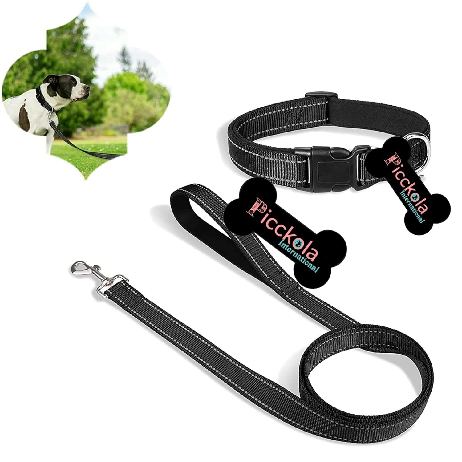 Picckola International® Nylon Made 25mm Reflective Dog Collar and Leash Set with Quick Release Buckle Nylon Pet Collars Adjustable for Small & Medium Breed Dogs (Adjustable Neck Size 14-20 Inch) Picckola International® Nylon Made 25mm Reflective Dog Collar and Leash Set with Quick Release Buckle Nylon Pet Collars Adjustable for Small & Medium Breed Dogs (Adjustable Neck Size 14-20 Inch)