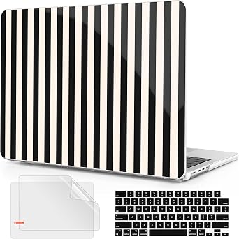 for MacBook Pro 14 inch M5 2026 2025-2021 Release M5 M4 M3 M2 M1, A3427 A3426 A3434 A3112 A3401, Plastic Hard Shell Case & Keyboard Cover & Screen Protector, Black Stripes
