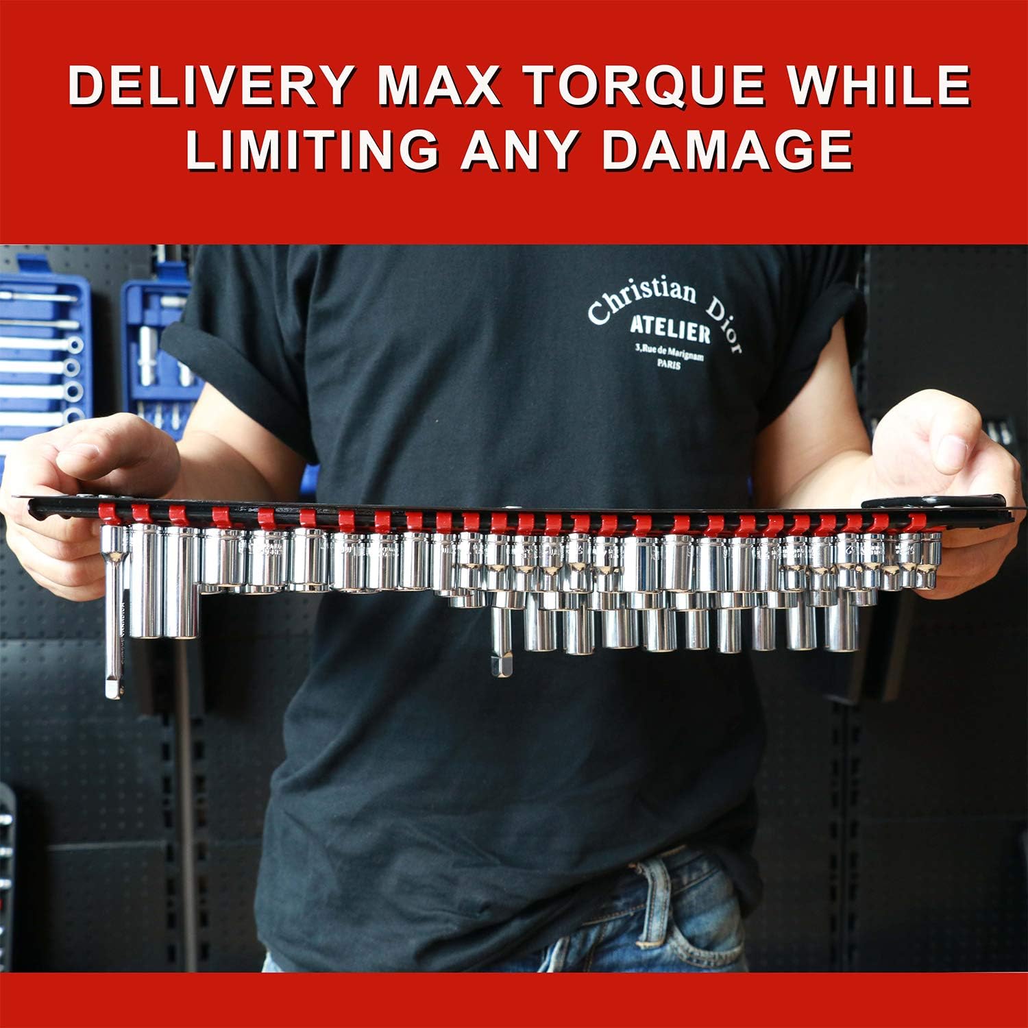 CASOMAN 80-Piece Portable Socket Organizer Tray, 1/4-Inch, 3/8-Inch, 1/2-Inch,Heavy Duty Socket Rail, Black Rails with Red Clips : Automotive