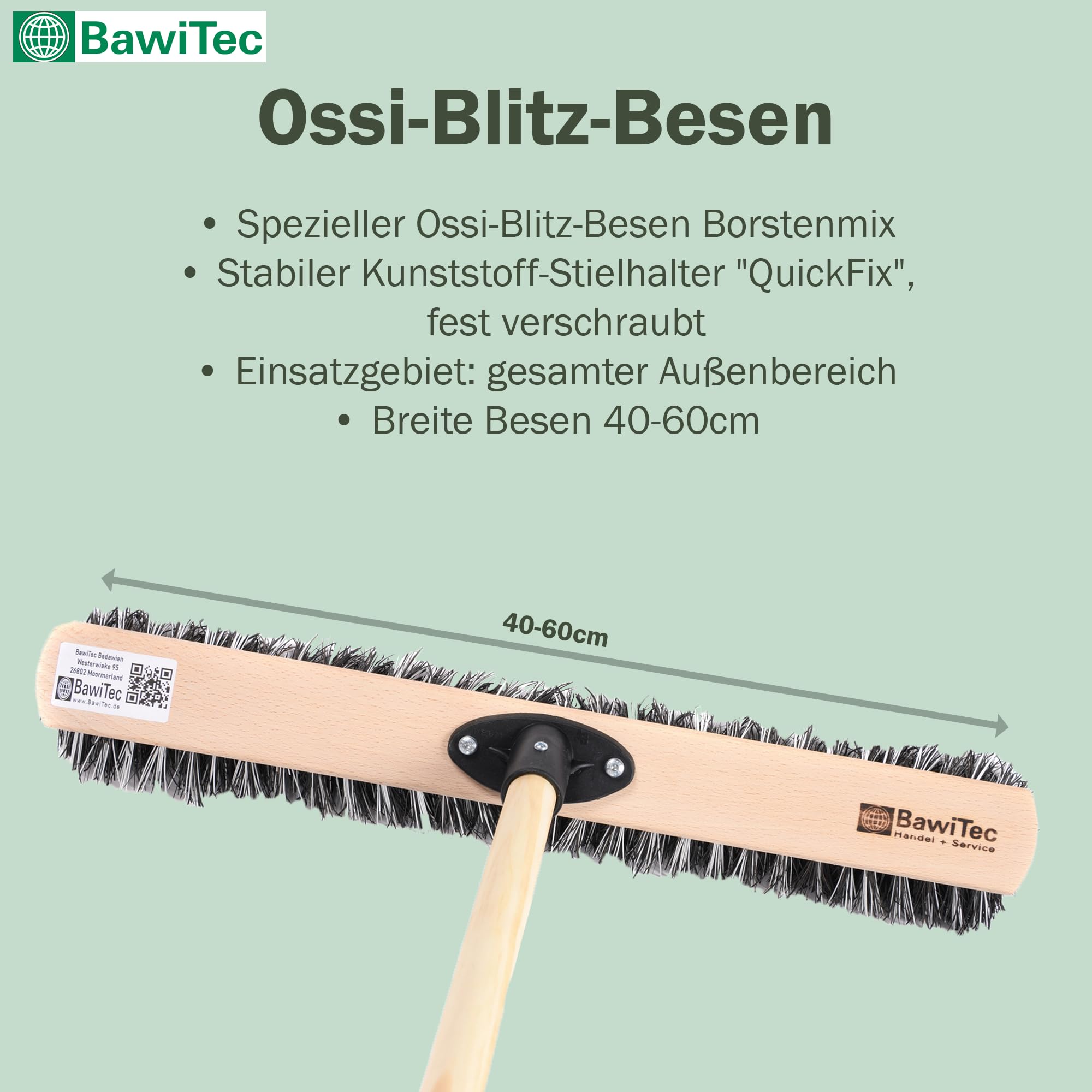 Profi Besen 40cm Harte OssiBlitz Borsten mit Stiel 140cm Lang Besenstiel