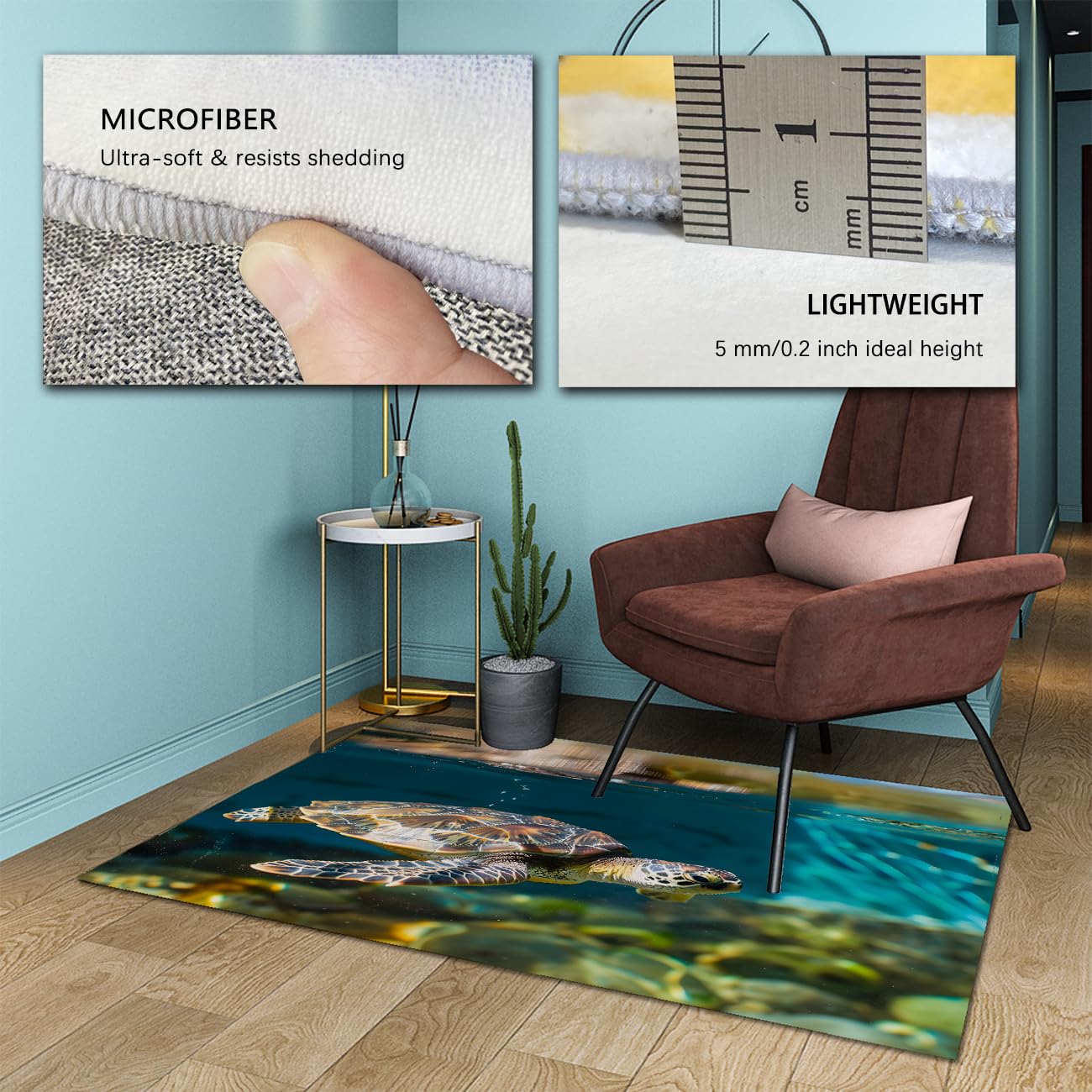 120x160cm Teppich Meeresschildkröte Türkises Meer Waschbar