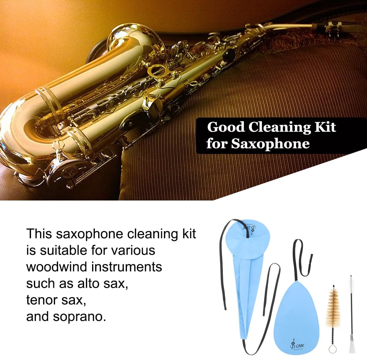 Saxophone Cleaning Cloth Kit, 4 in 1 Saxophone Cleaning Swab Kit