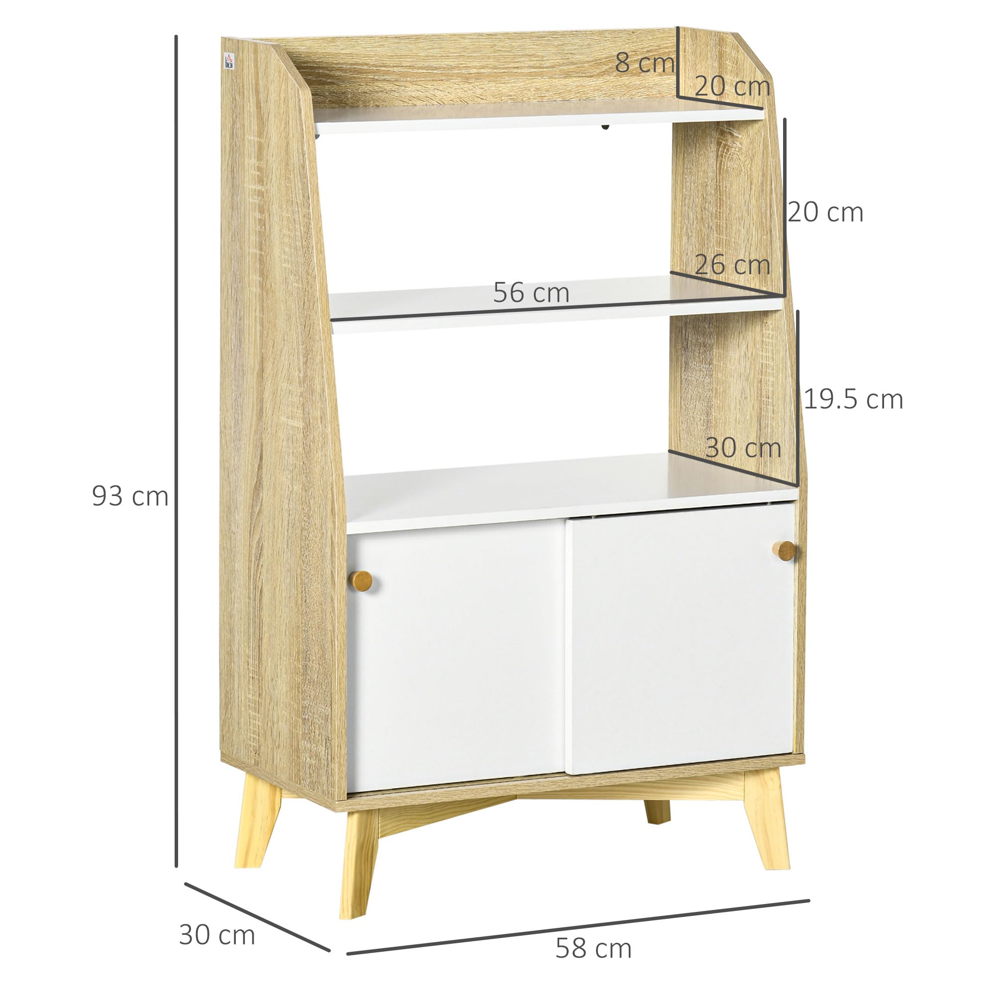 HOMCOM Mobile da Salotto Portaoggetti 58x30x93 cm Bianco e color Legno